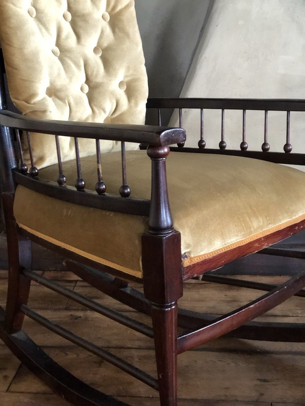 Antique Rich Gold Arts & Crafts Rocking Elbow Armchair Chair By William Birch photo 499.0