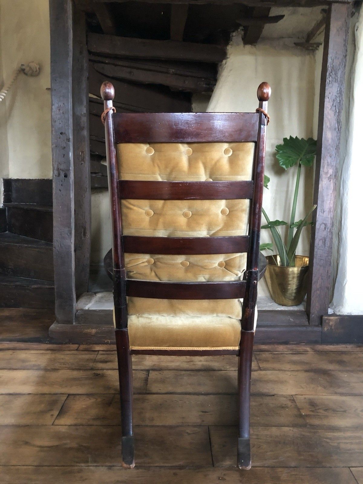 Antique Rich Gold Arts & Crafts Rocking Elbow Armchair Chair By William Birch photo vintage