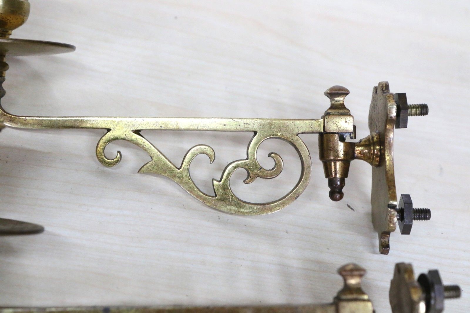 Pair Antique Georgian Piano Sconces Gilt Brass Hinged Candle Holders Original photo 115.0