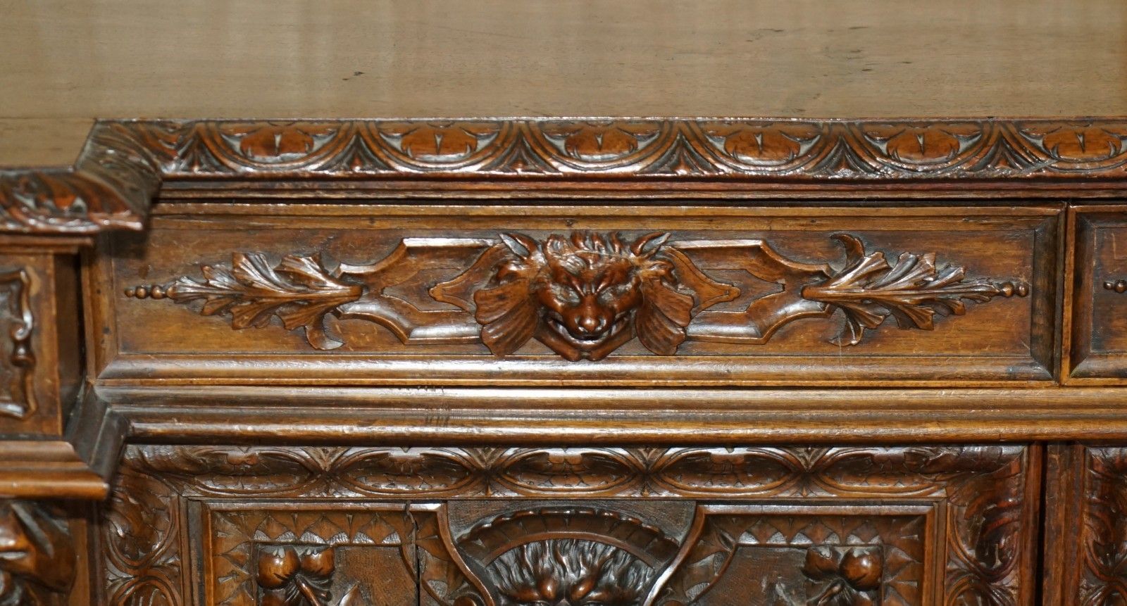 Important Antique Circa 1850 French Walnut Ornately Carved Buffet Sideboard photo Furniture