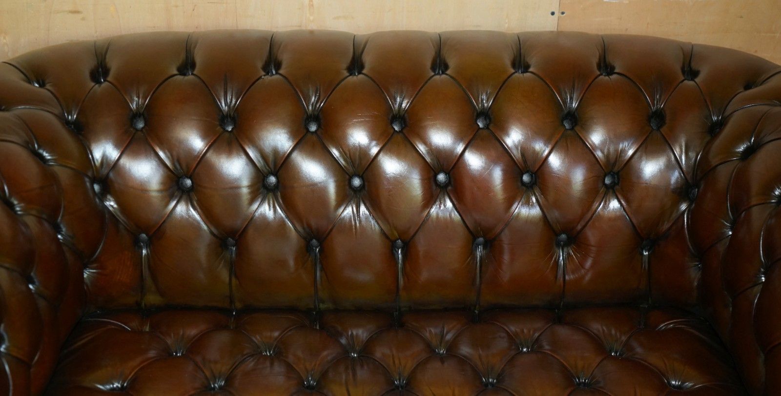 Furniture Restored 165cm Wide Chesterfield Fully Tufted Two Seat Brown Leather Club Sofa photo