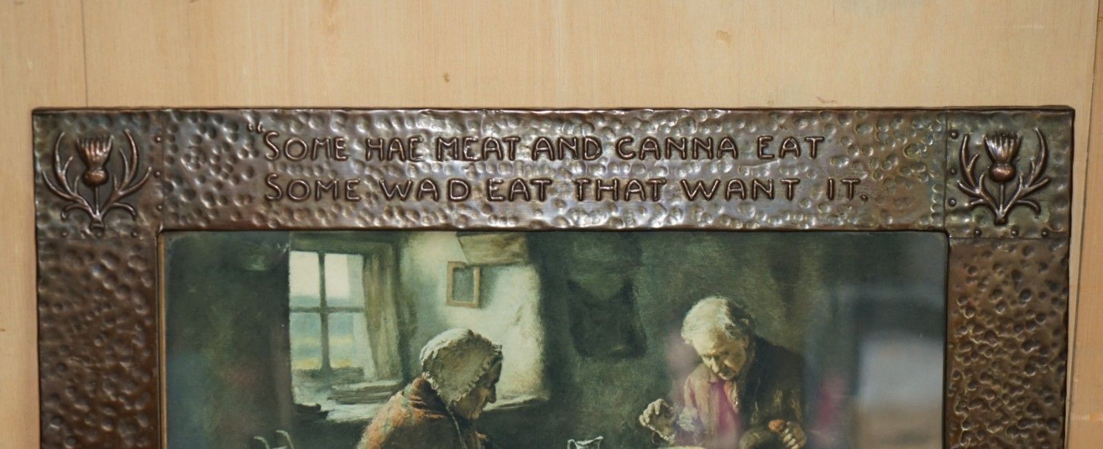 Antique Copper Arts & Crafts Scottish Burns Quote Frame With H.J Dobson Print photo for sale