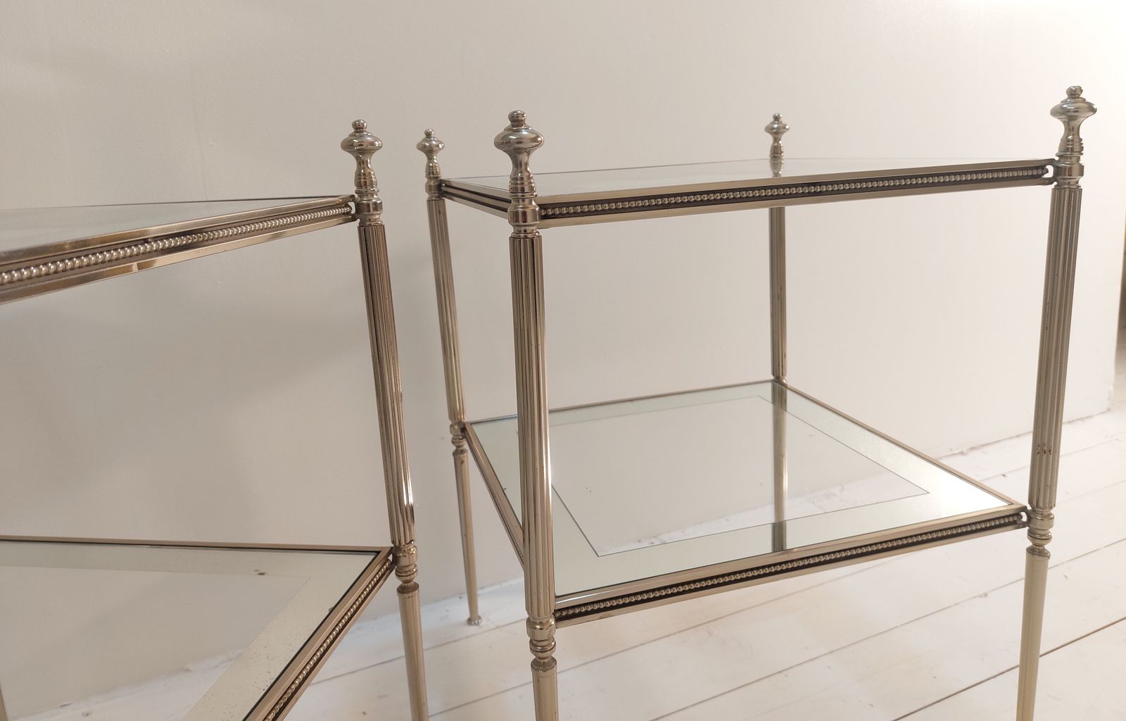 Pair Of Silvered Brass And Mirrored Side Tables By Maison Jansen, C1970 photo 2450.0