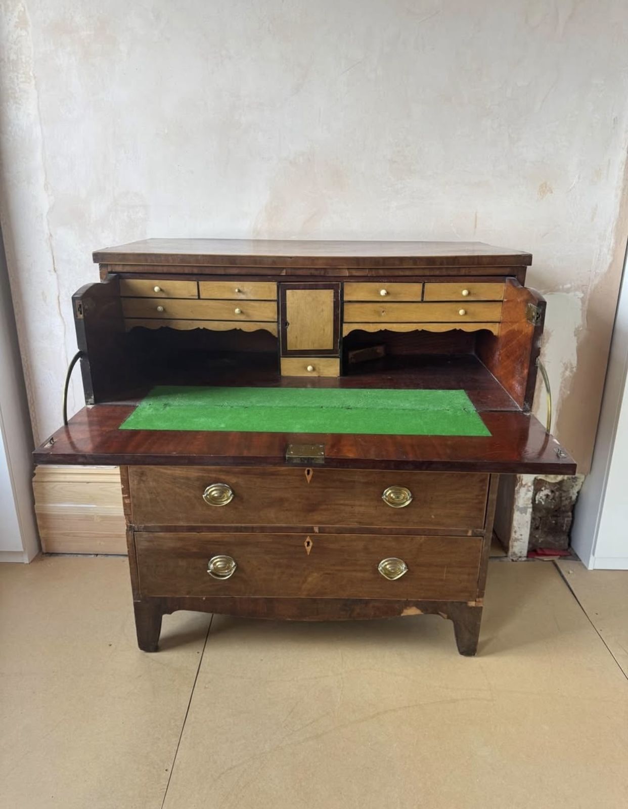Antique Early 19th Century Mahogany Chest Of Drawers With Desk Top photo furniture