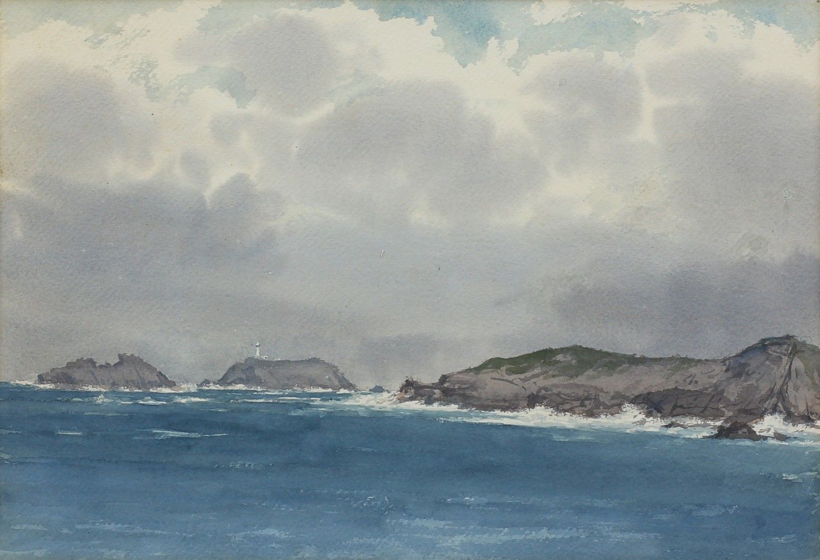 Watercolour Of Ynys Llanddwyn With Tŵr Mawr Lighthouse. Unsigned. photo furniture