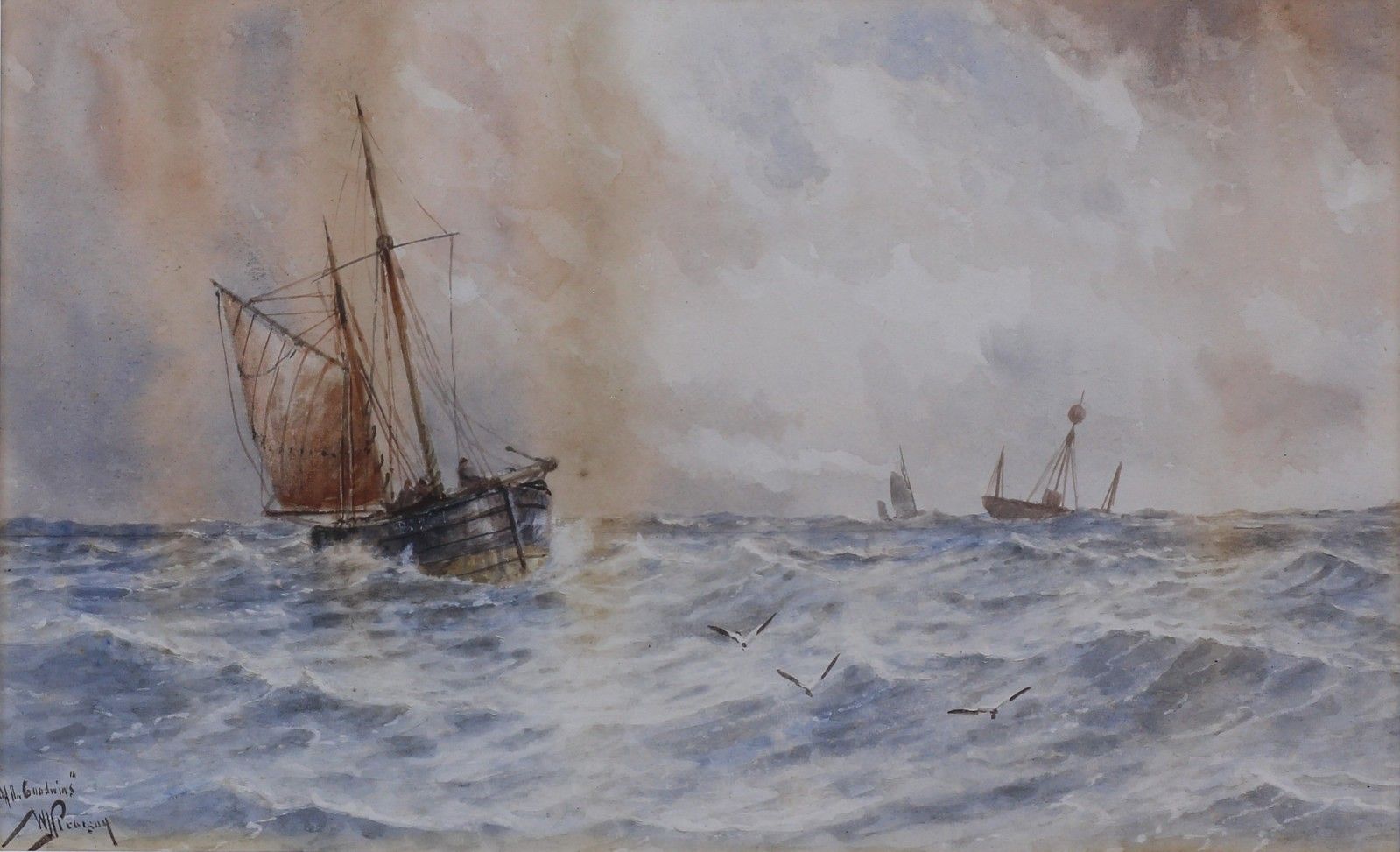 Watercolour By William Henry Pearson. Titled "Off The Goodwins" photo furniture