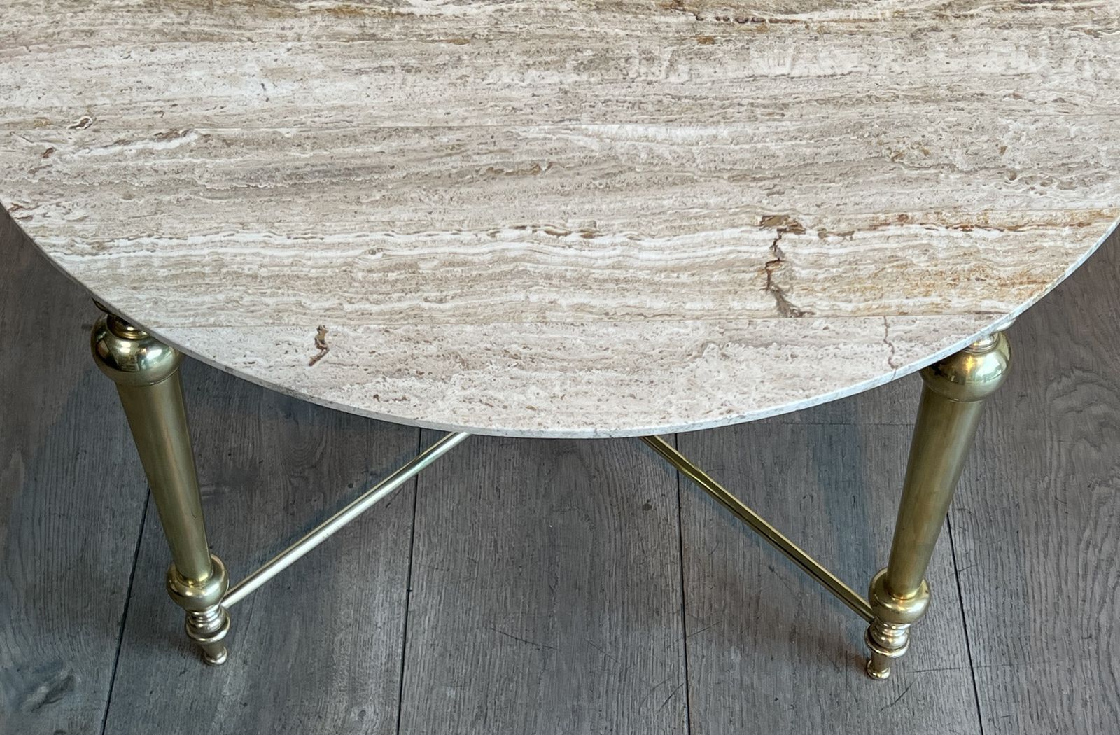 Brass Coffee Table With White Marble Top In The Style Of Maison Ramsay photo vintage