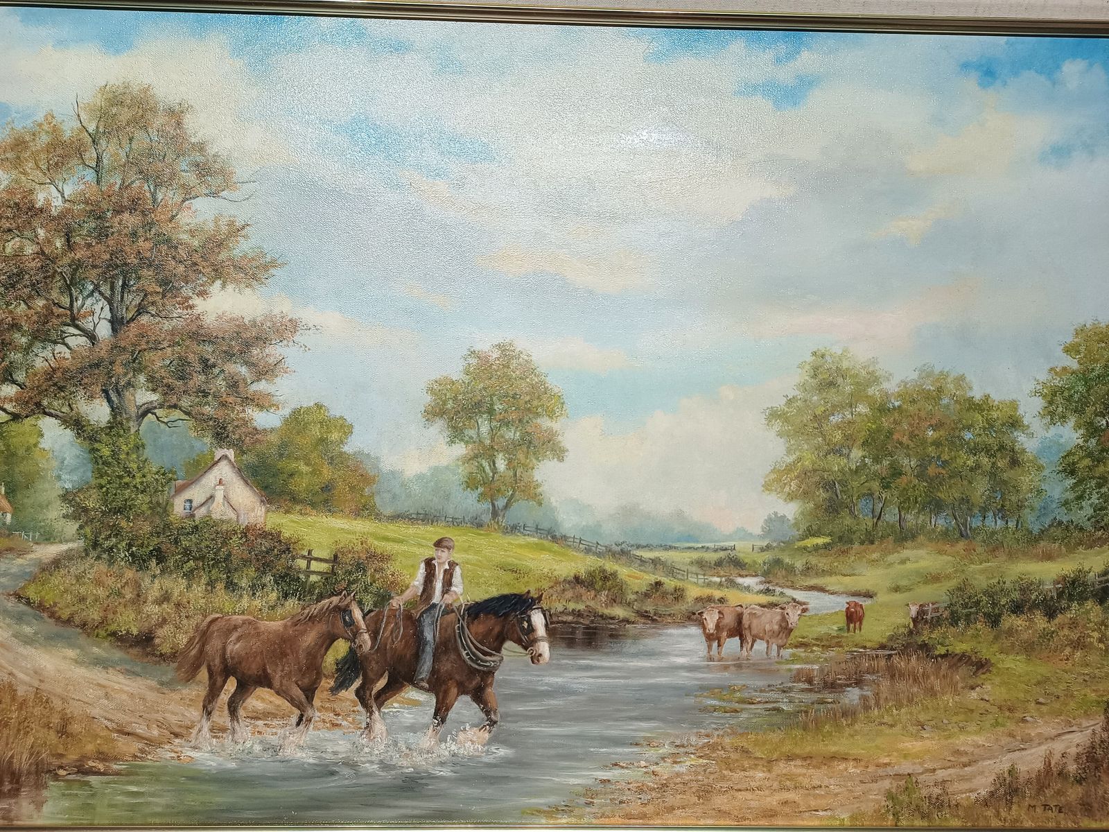 Large Impressive Oil Painting On Canvas,Working Horses Coming Home Artist Signed. photo vinterior