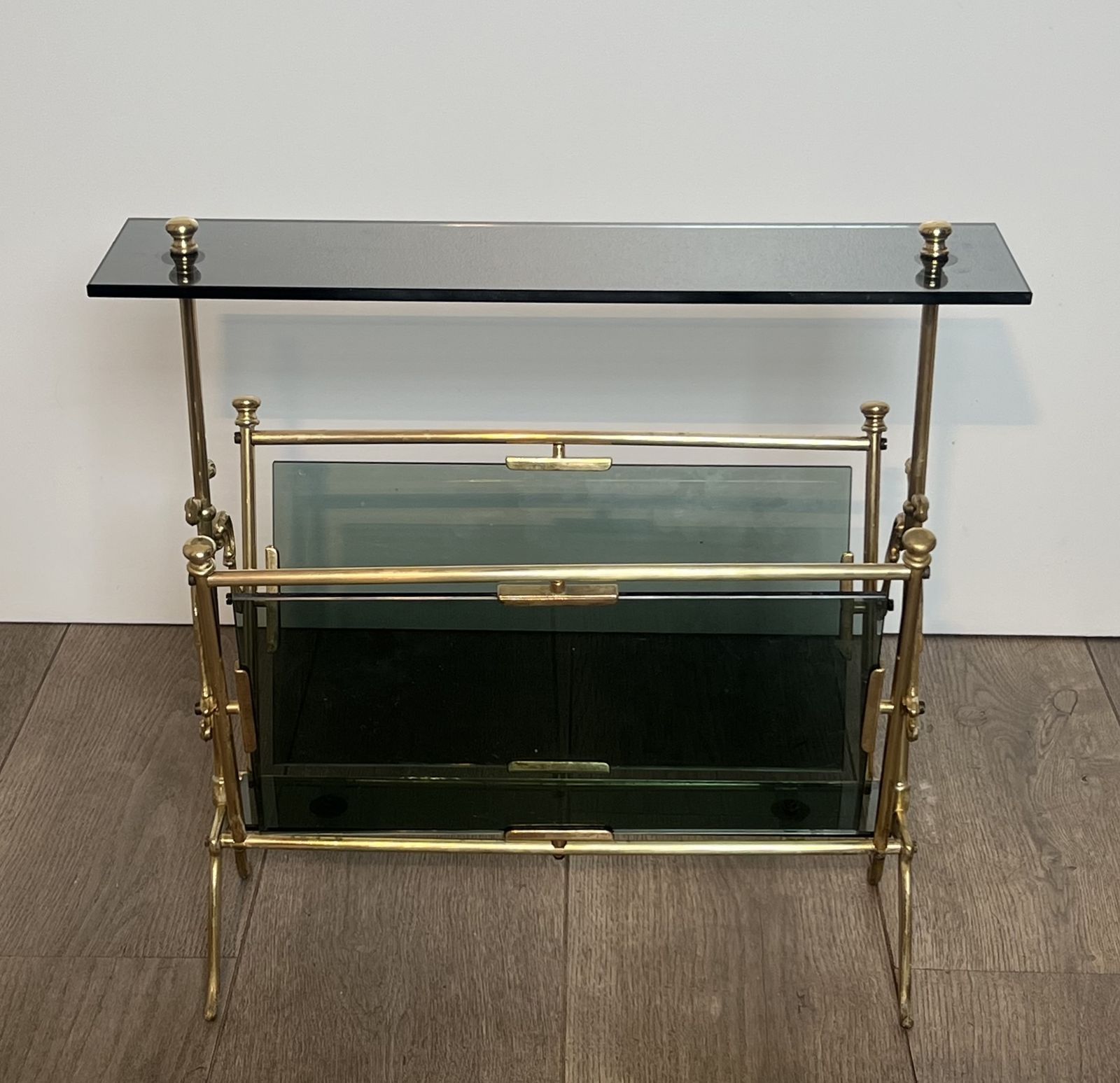 Brass And Blue Glass Magazine Rack photo Home Decor