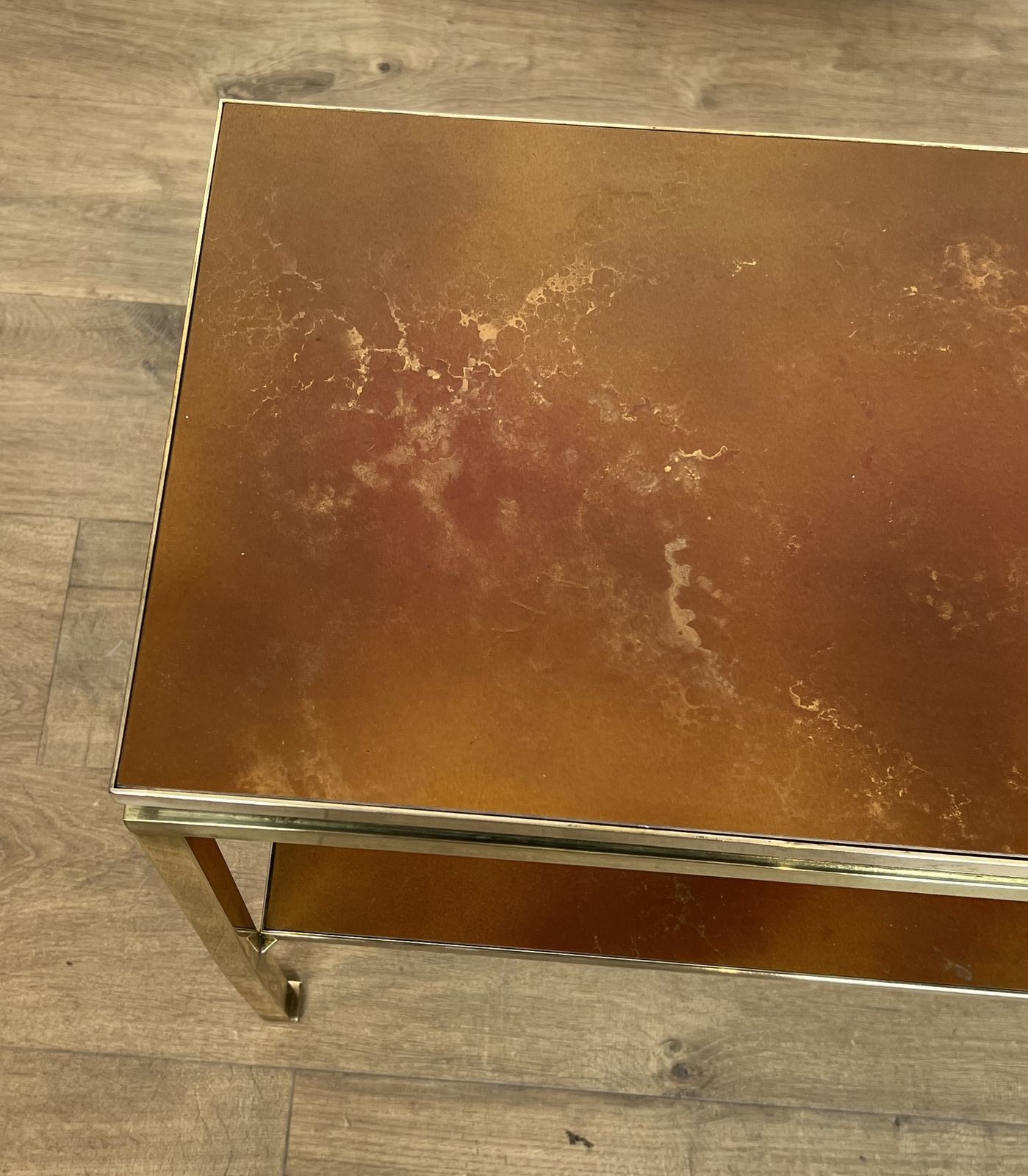 Brass, Black Lacquered Metal And Amber Celluloid Top Side Table By Guy Lefèvre For Maison Jansen photo vinterior