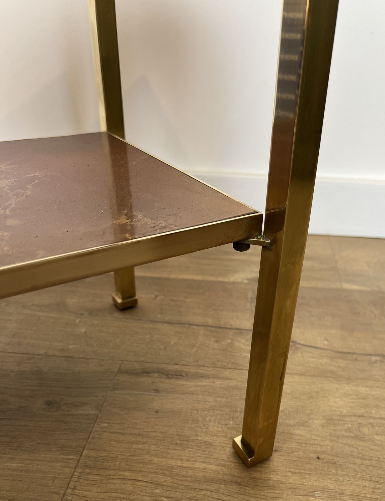 1950.0 Brass, Black Lacquered Metal And Amber Celluloid Top Side Table By Guy Lefèvre For Maison Jansen photo