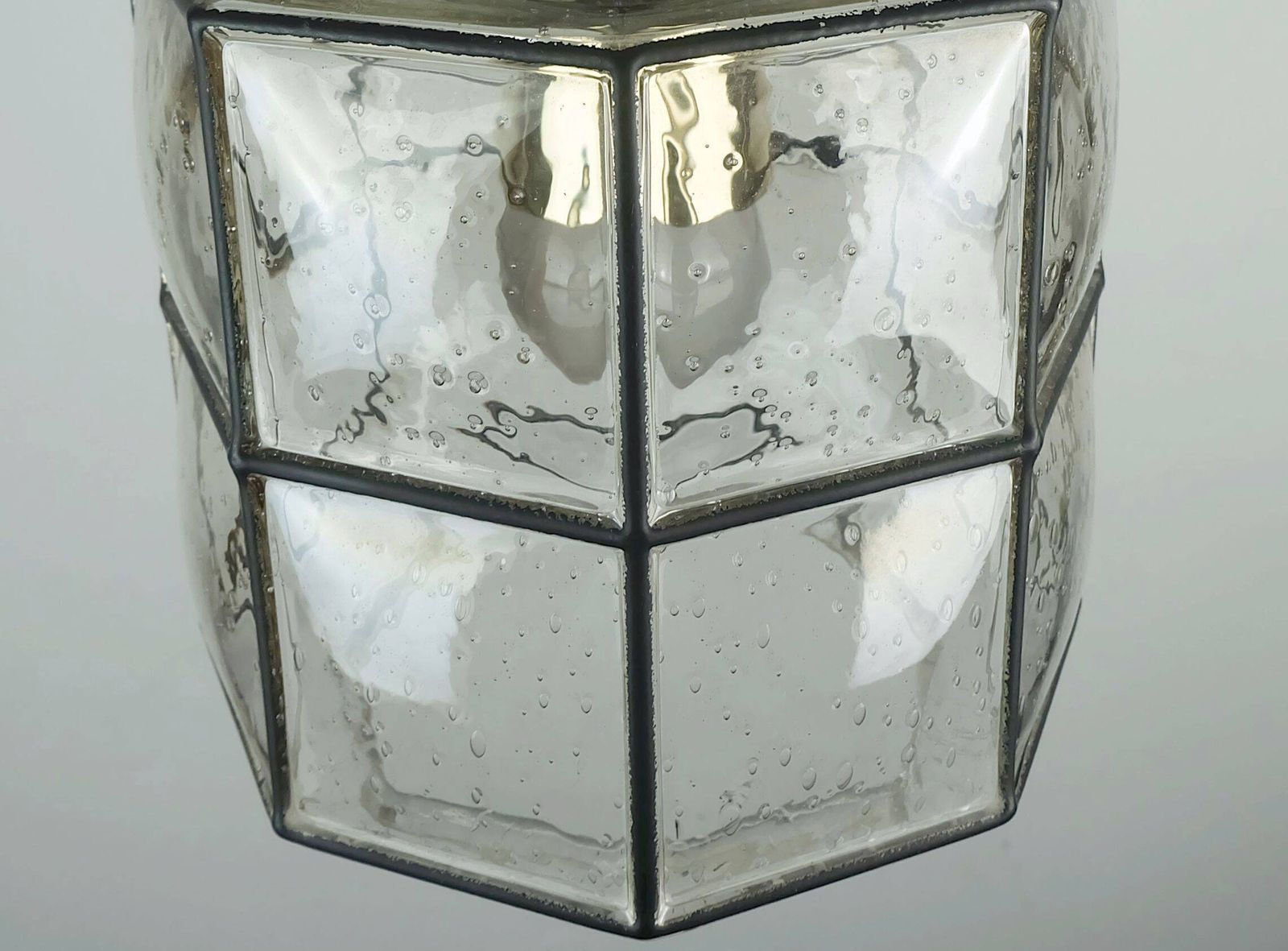 1960s 70s Glashuette Limburg Pendant Lamp Clear Glass Shade And Brass photo vinterior
