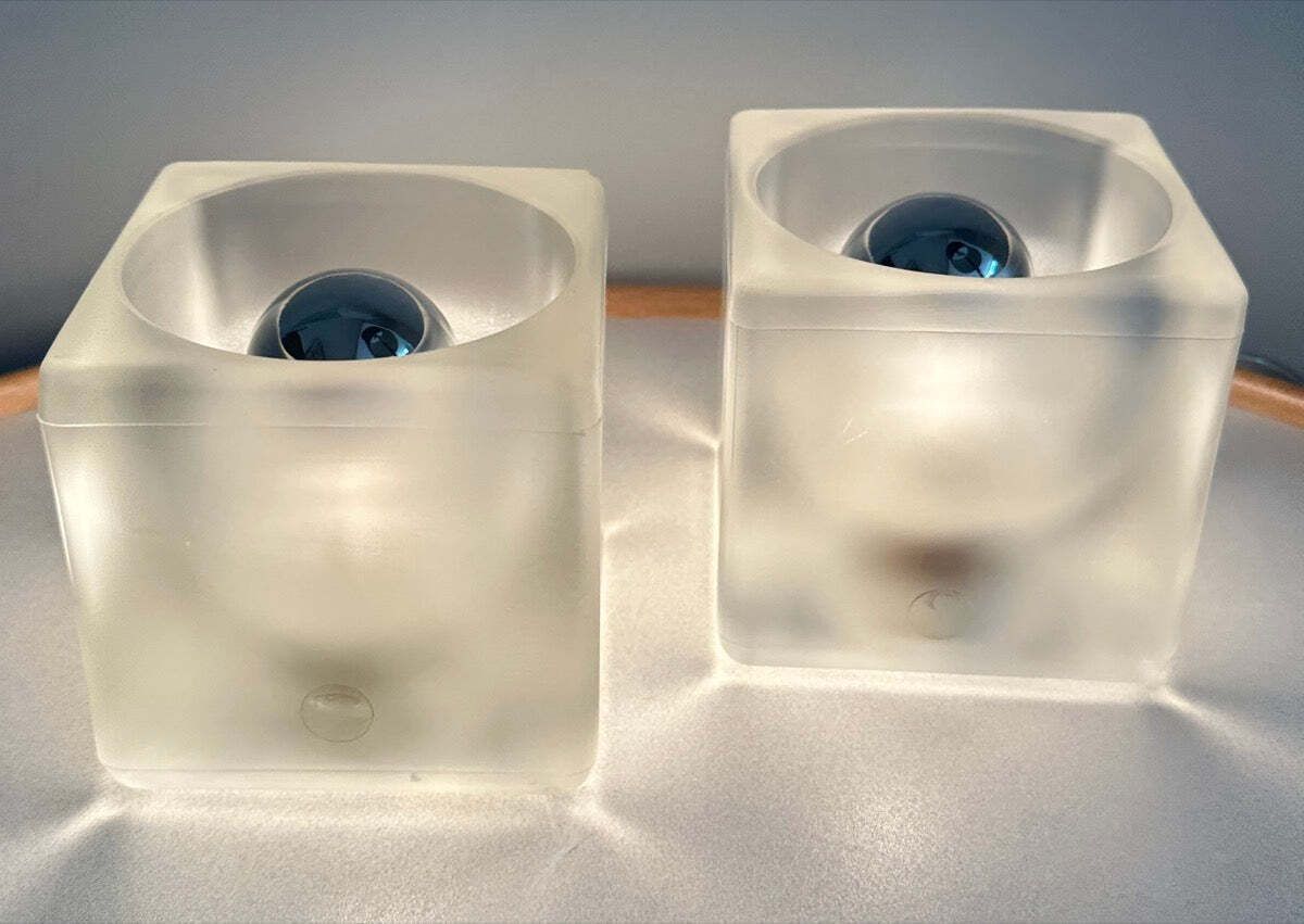 Pair Of 1970s German Peill & Putzler Frosted Cubed Glass Table Lamps photo furniture