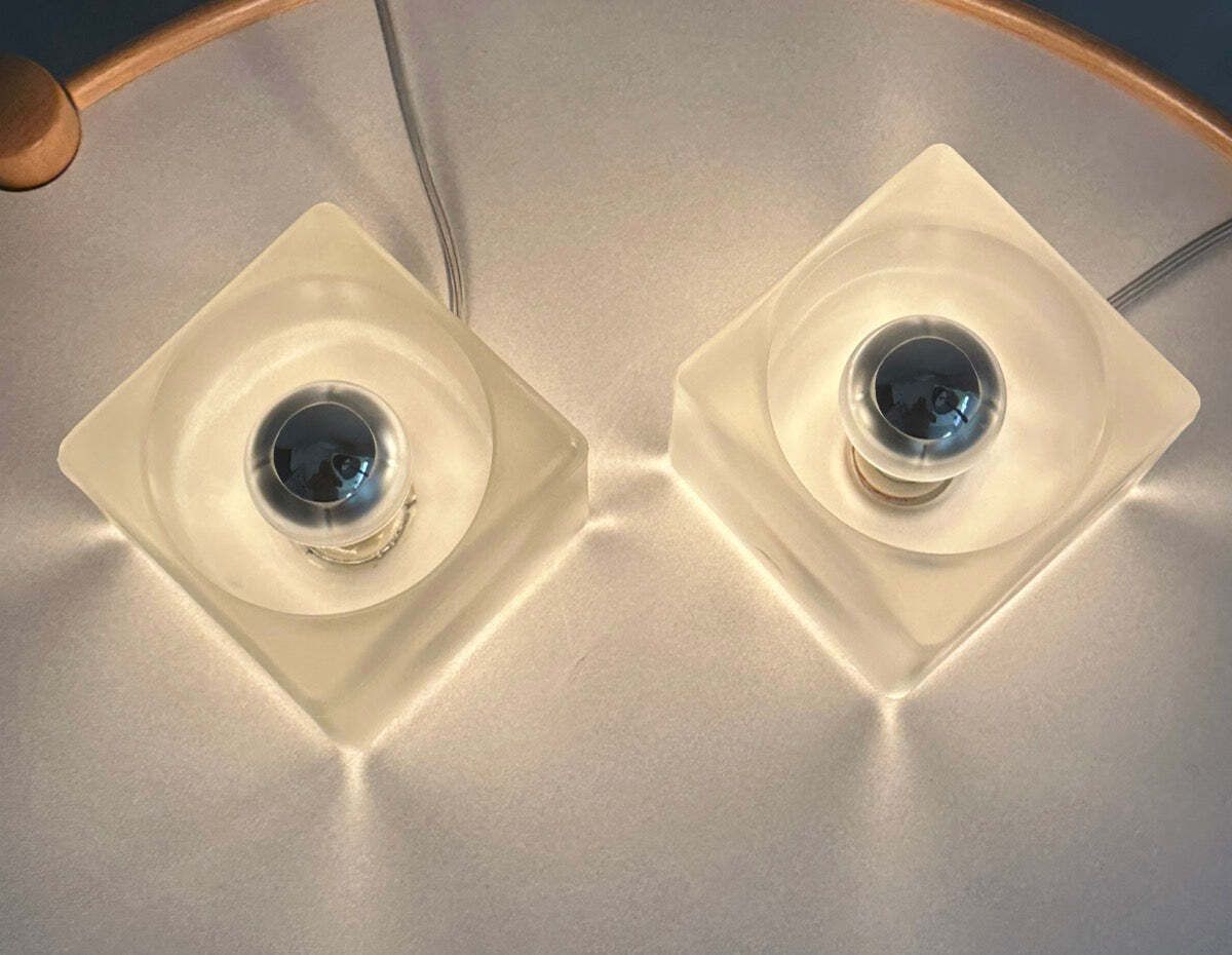Pair Of 1970s German Peill & Putzler Frosted Cubed Glass Table Lamps photo 525.0