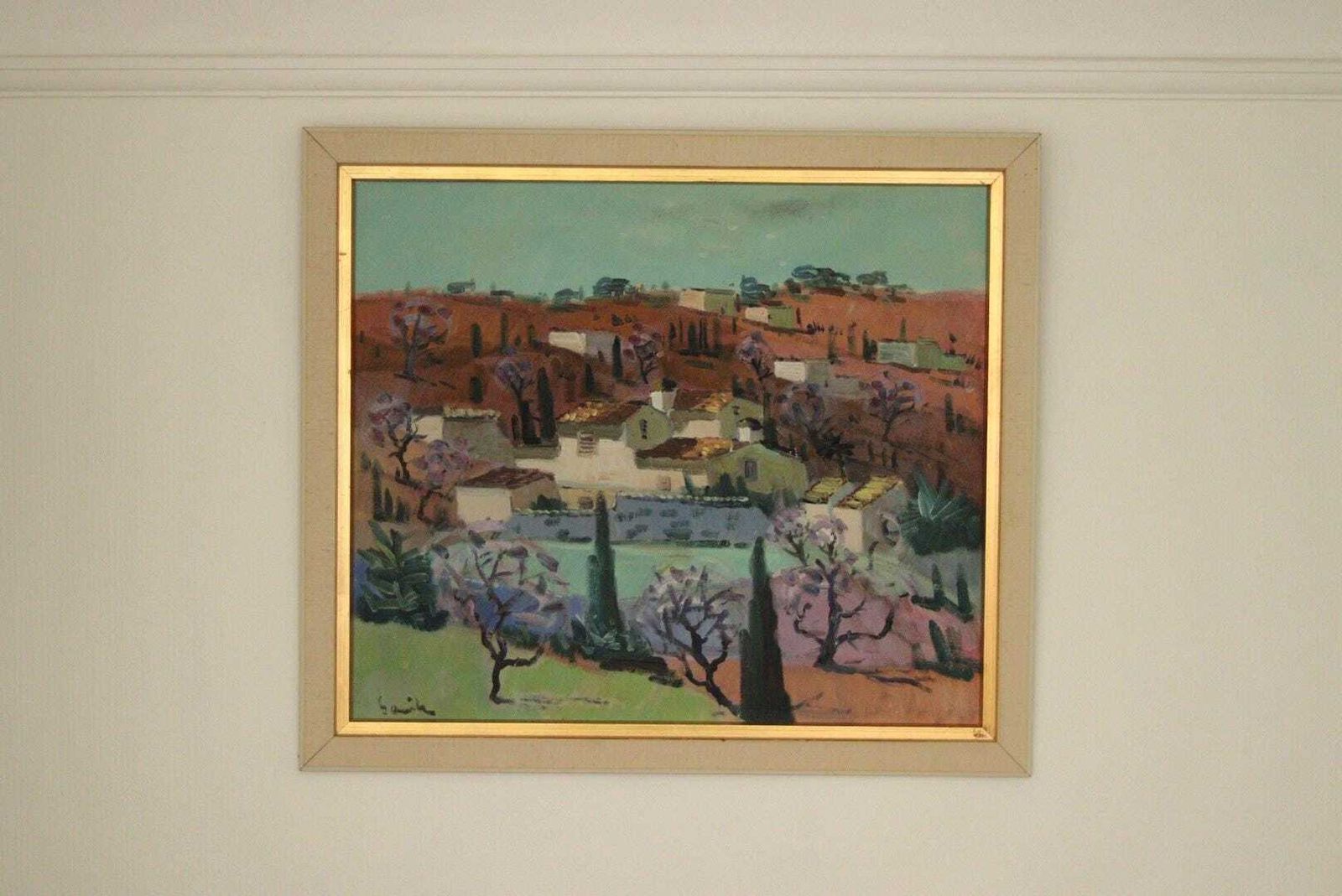 Original Mid Century Swedish Oil On Canvas  “Blooming Almond Tree, Andalusia, Spain” By Tage Gavik – Signed & Framed 80 X 71 Cm(31.5" X 28") photo furniture