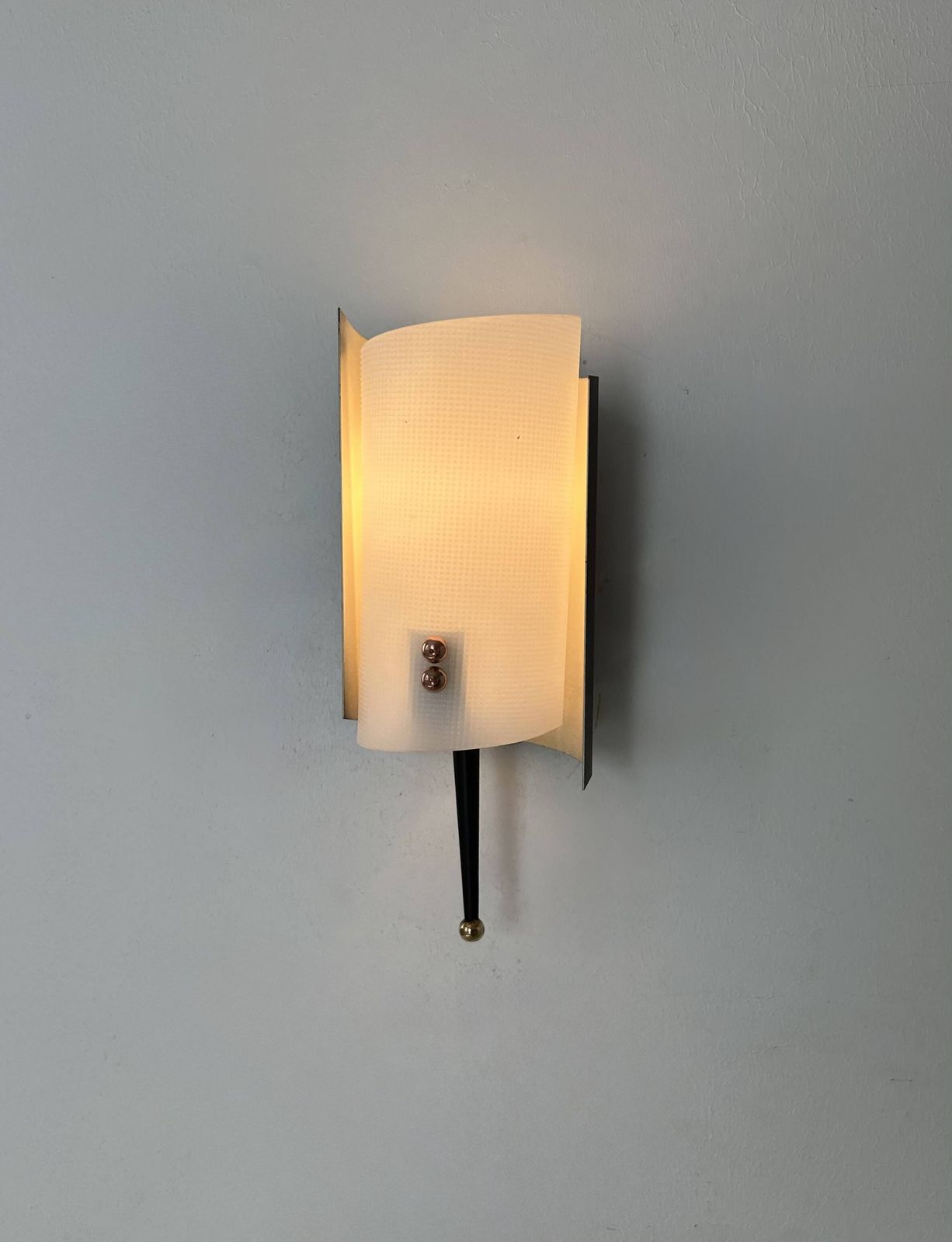 Vintage Jaques Biny Wall Lamp, Black Metal, Brass And Perpex, France 1960 photo furniture