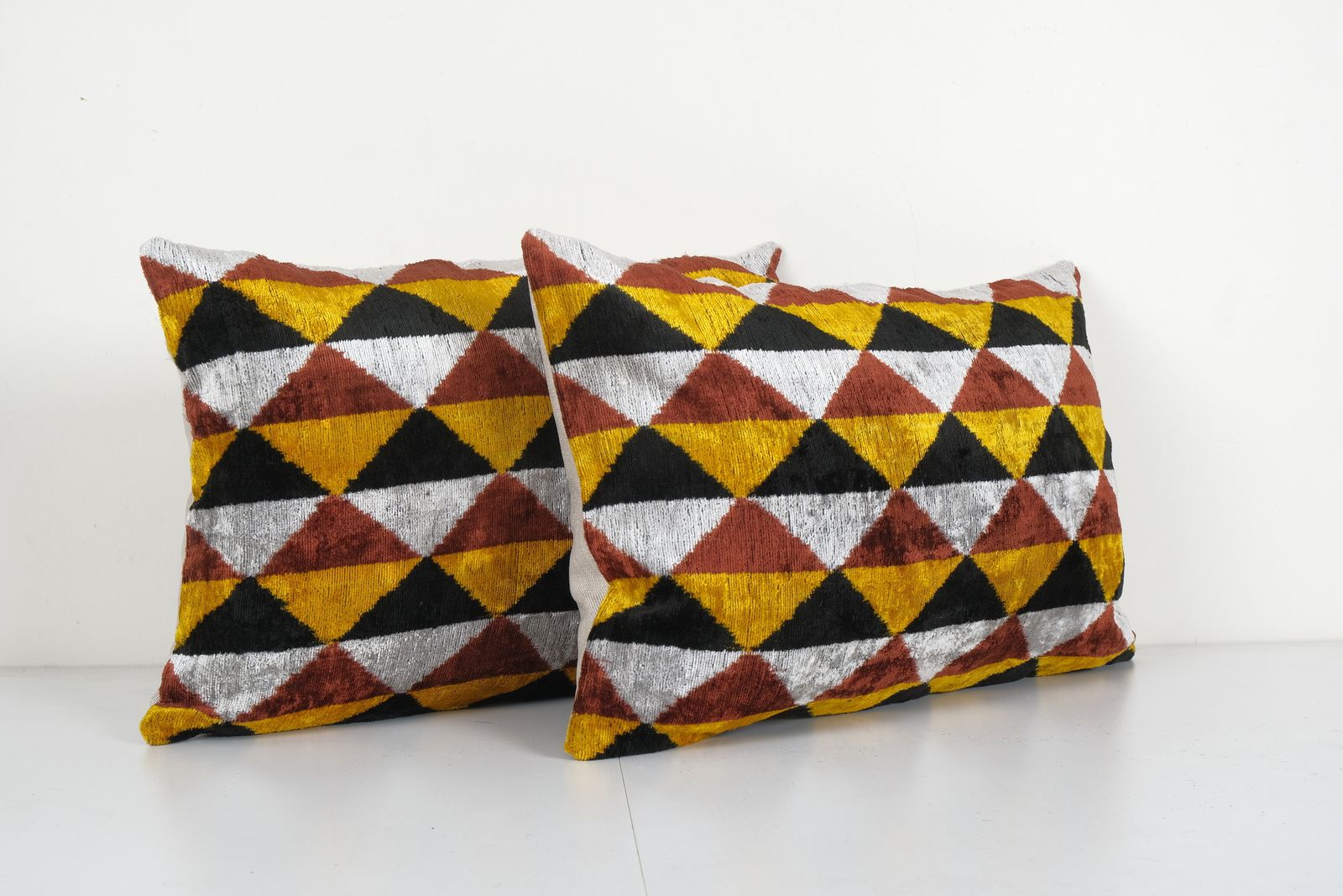 Ikat Yellow Pillow Cover   Set Of Two Silk Pastel Velvet Lumbar Pillow Cover   Ethnic Decorative Pillow   Velvet Ikat Pillow 16'' X 24'' photo furniture