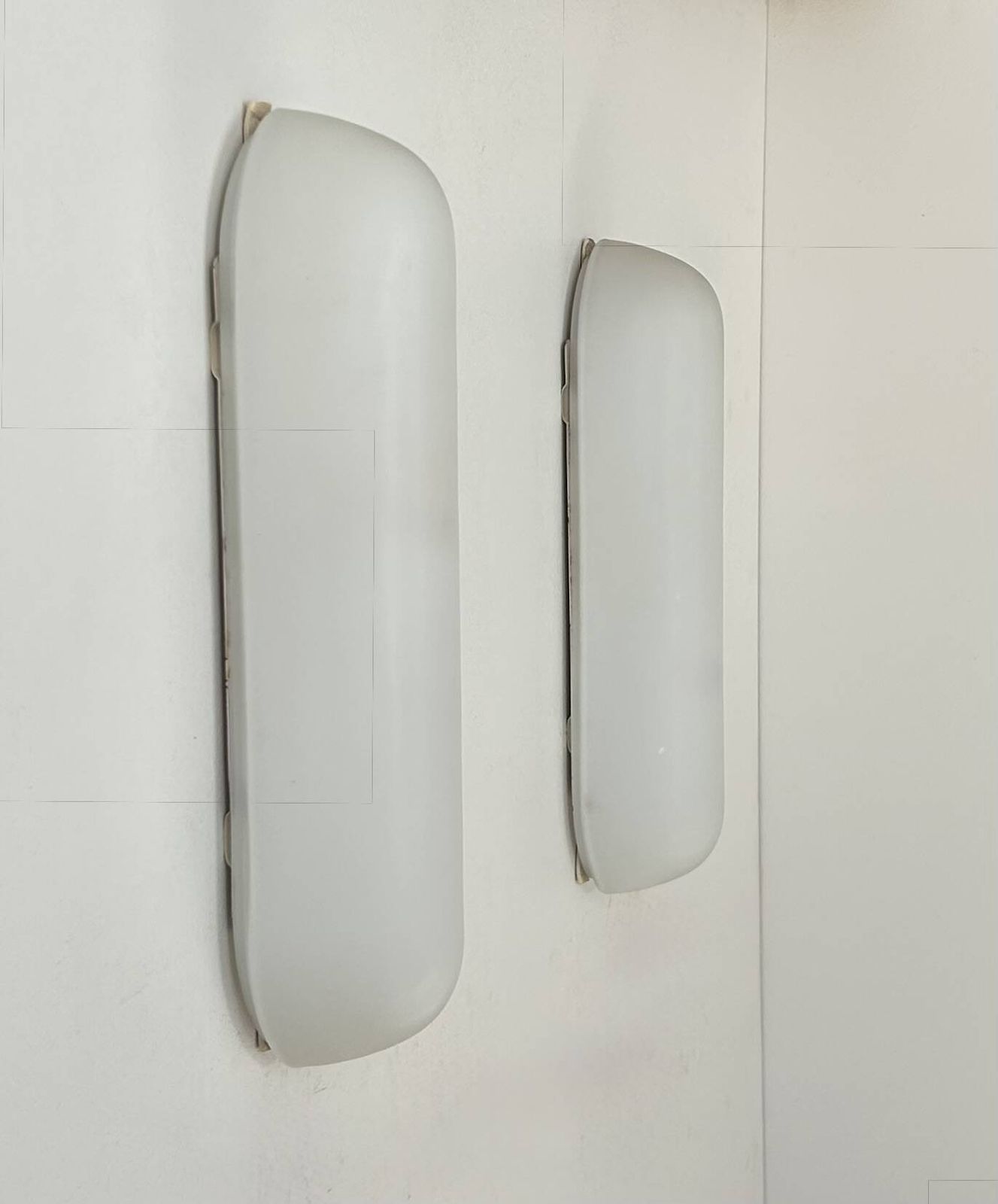 Pair Of Vintage Oblong Opaline Wall Lights, France 1970 photo furniture