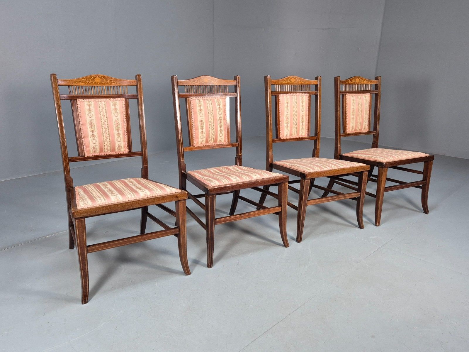 4 Regency Revival Dining Chairs Mahogany Inlay Decoration 20th Cent Eb10224 Vdin