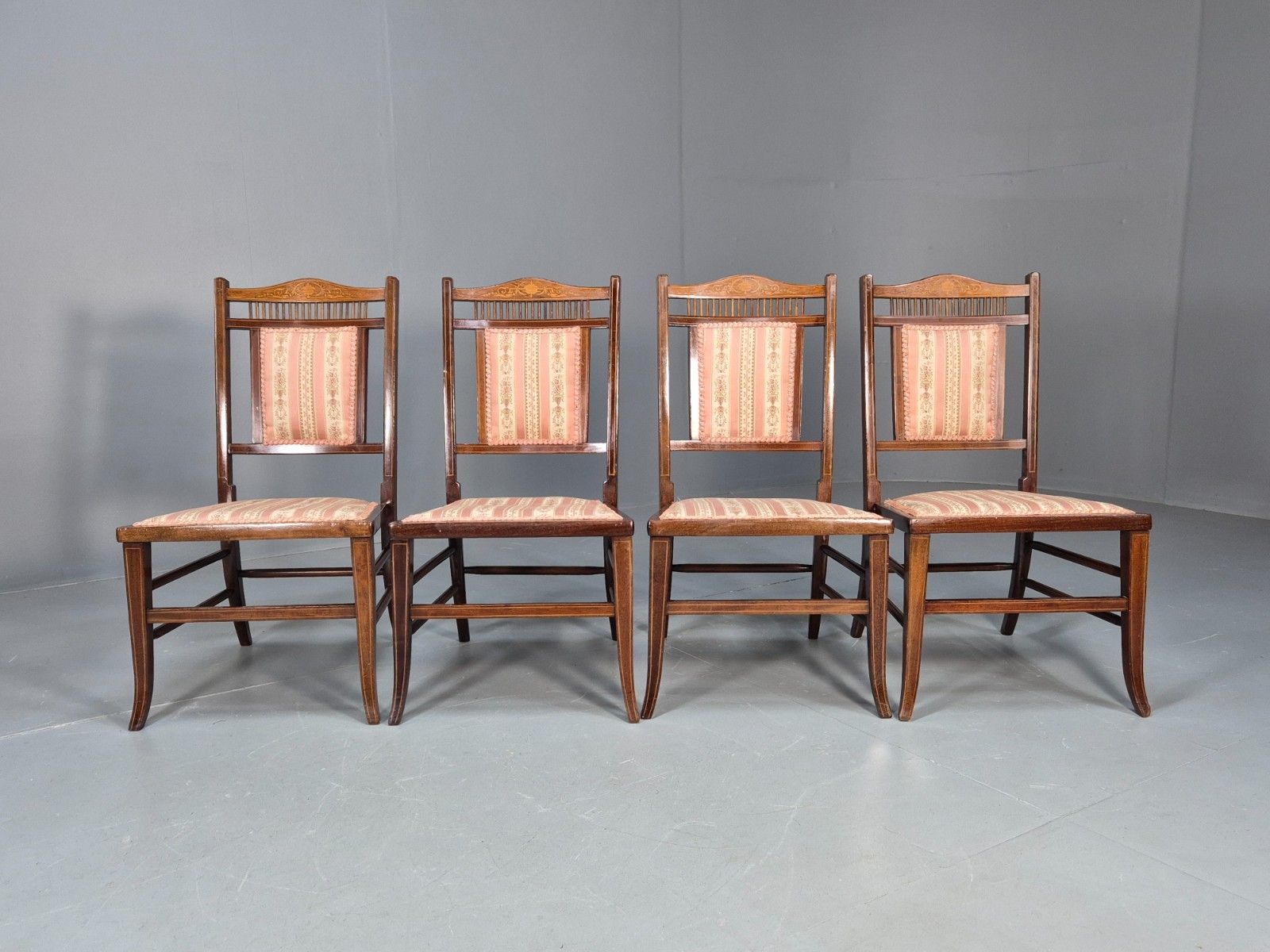 4 Regency Revival Dining Chairs Mahogany Inlay Decoration 20th Cent Eb10224 Vdin photo for sale