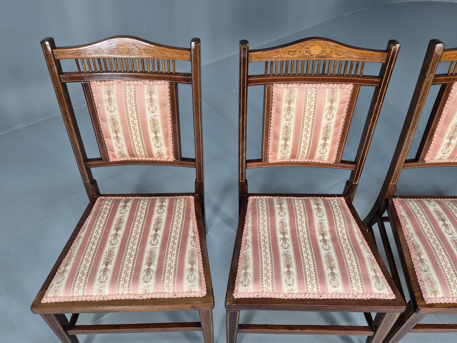 4 Regency Revival Dining Chairs Mahogany Inlay Decoration 20th Cent Eb10224 Vdin photo 160.0