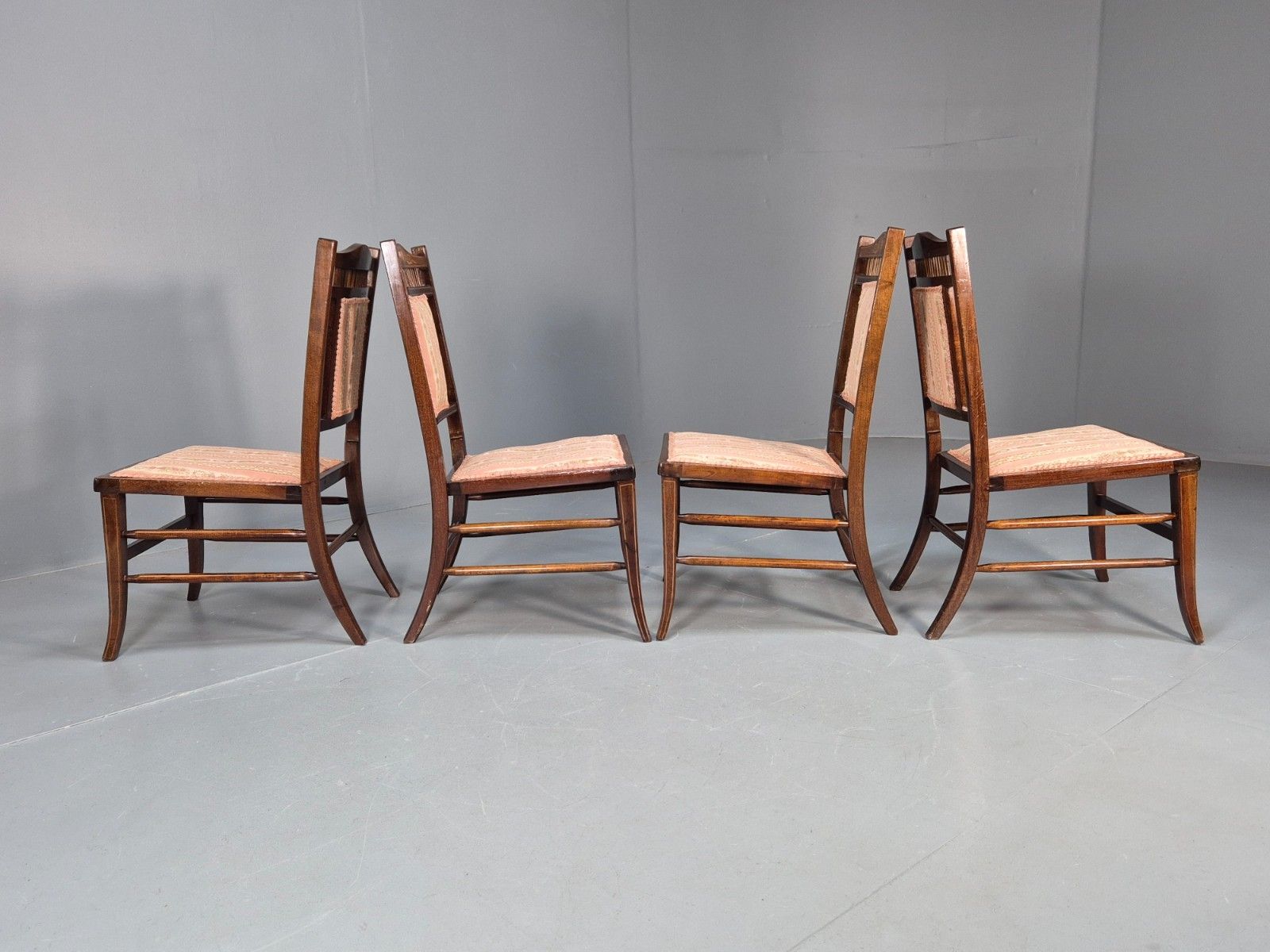 4 Regency Revival Dining Chairs Mahogany Inlay Decoration 20th Cent Eb10224 Vdin photo vintage