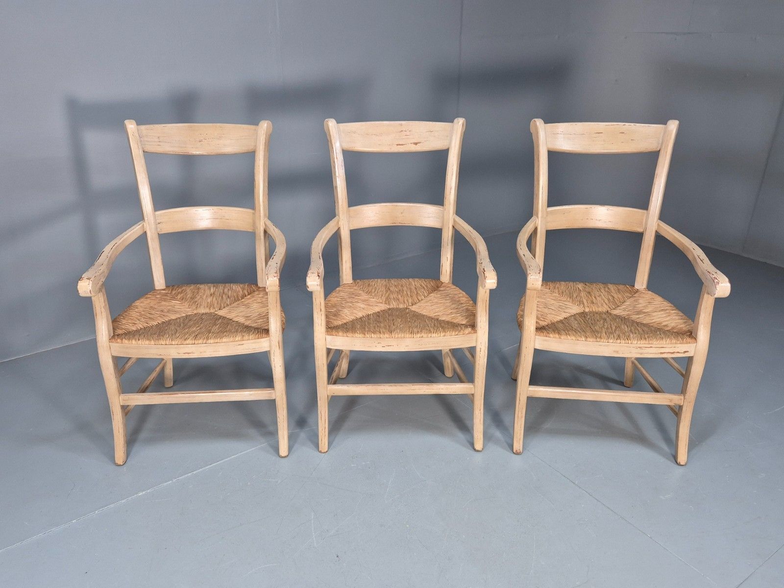 3 Vintage Rush Seated Country Elbow Chairs Modern Antique Style Eb10183 Vdin photo for sale