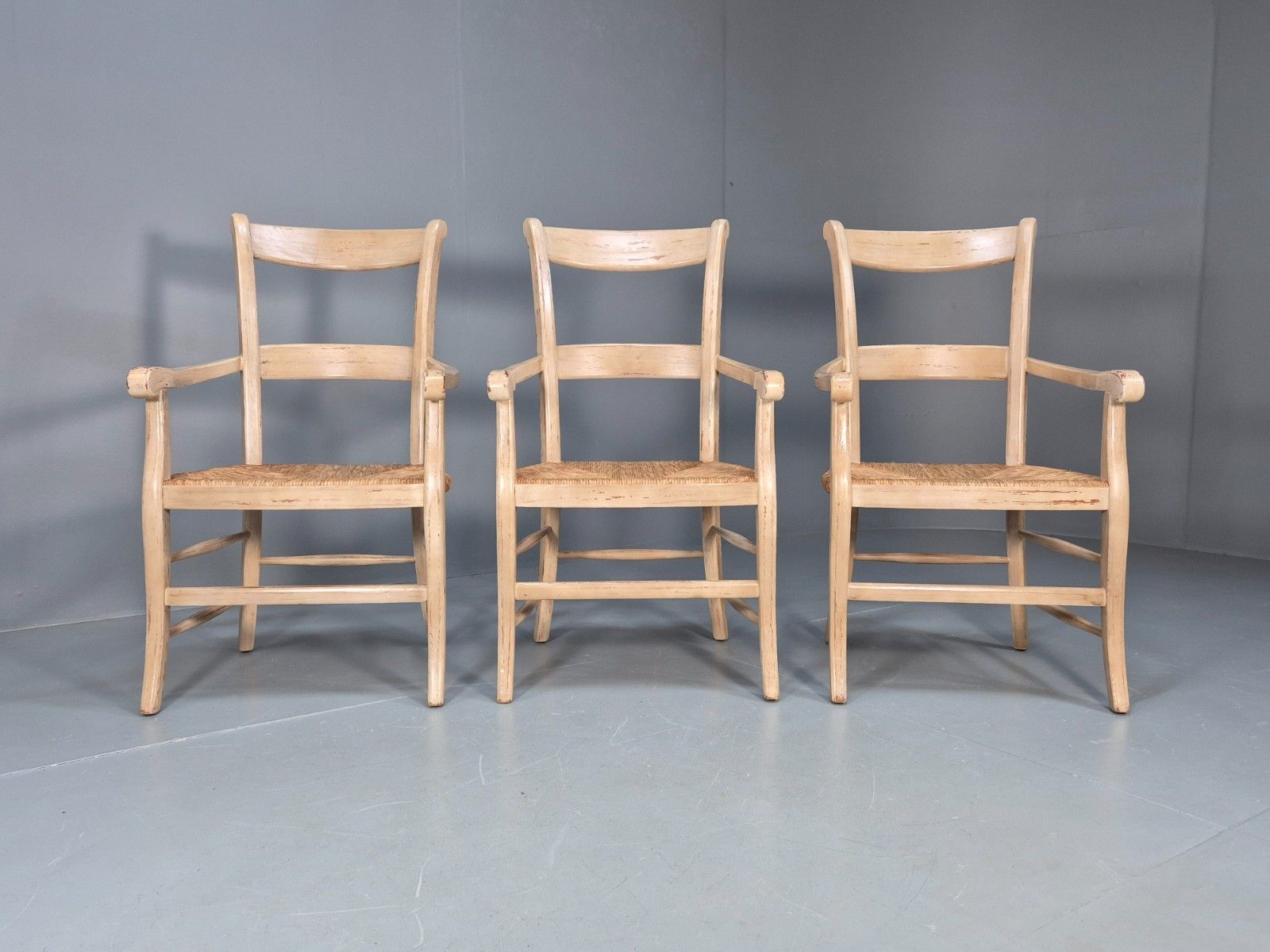 3 Vintage Rush Seated Country Elbow Chairs Modern Antique Style Eb10183 Vdin photo Furniture