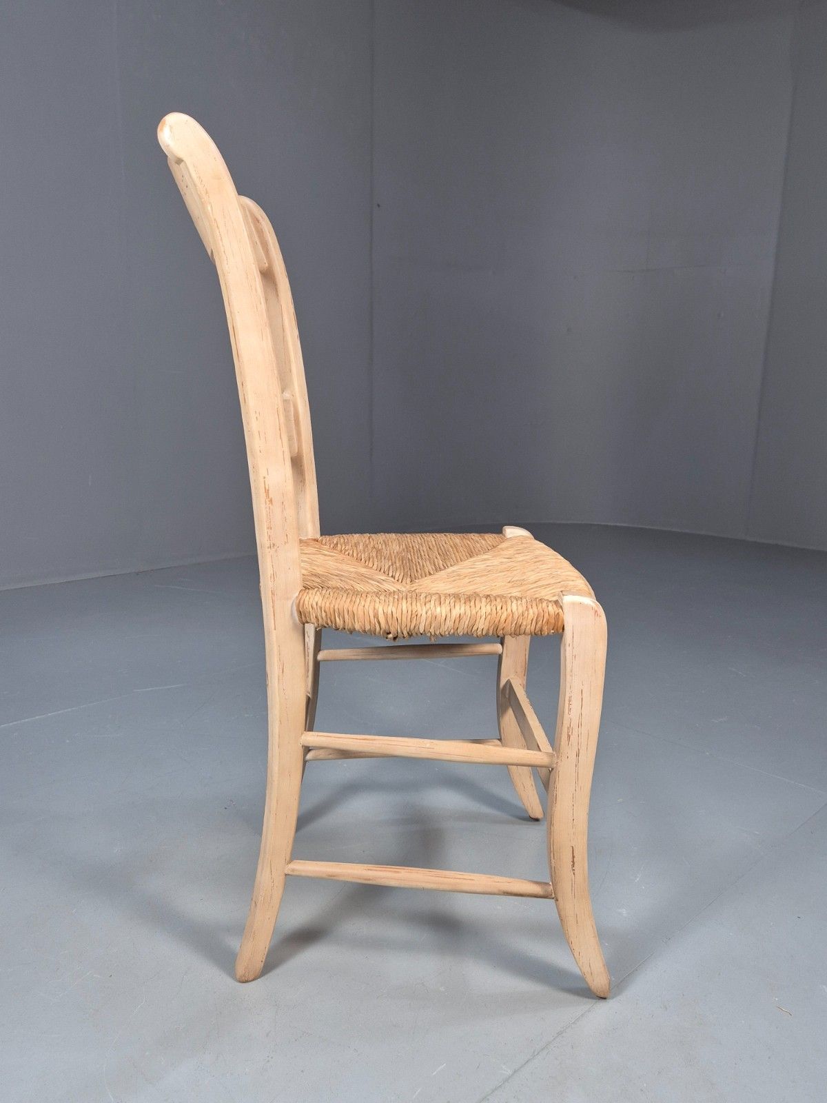 Vintage Country Dining Chair Rush Seat Distressed Cream Paint Eb10184 Vdin photo 60.0