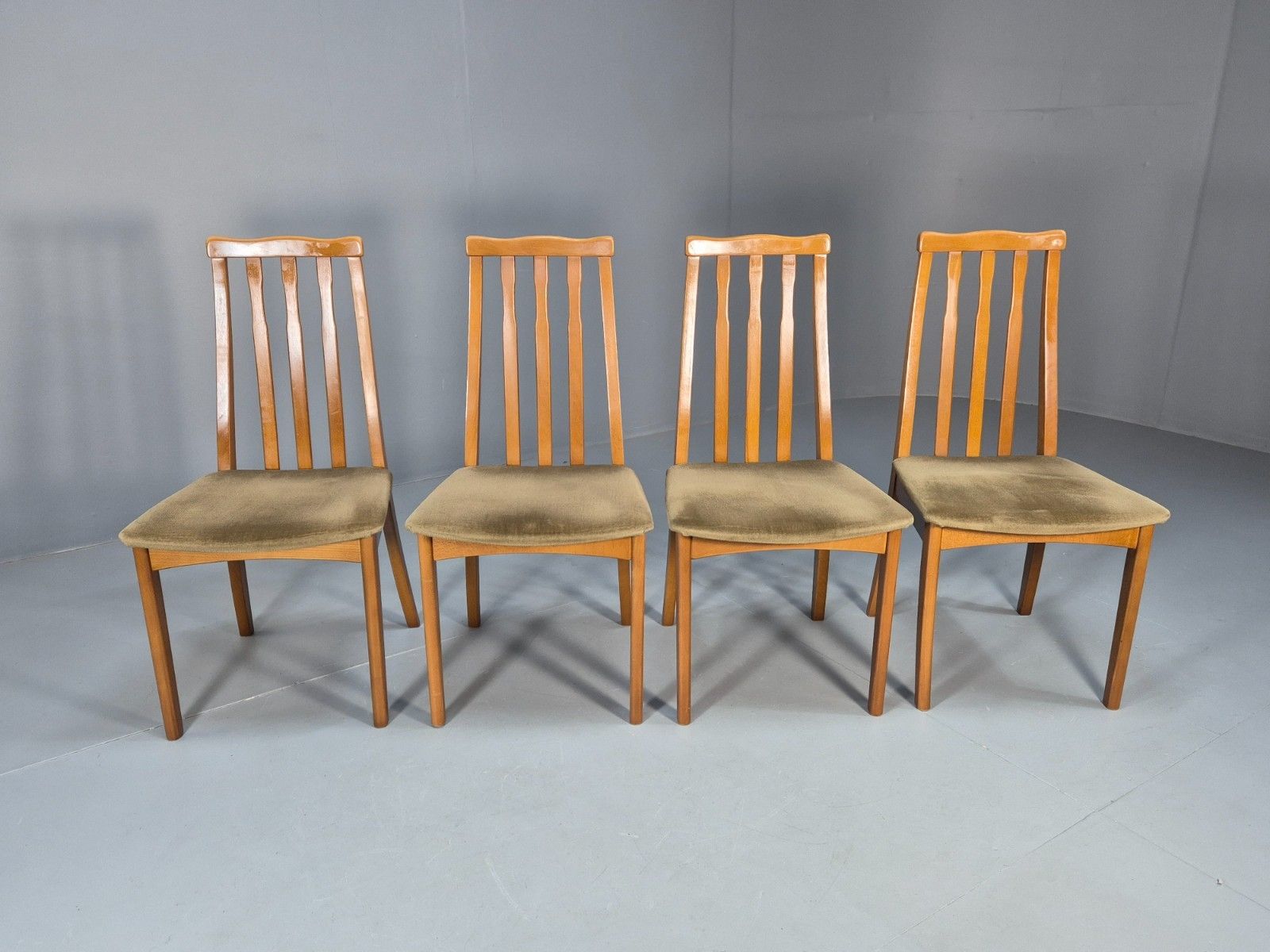 Eb10162 4 Jentique 1970s Dining Chairs Beech Green Dralon Retro Mdin photo for sale