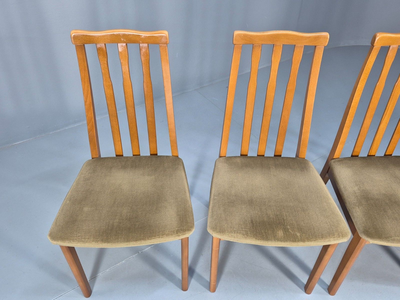Eb10162 4 Jentique 1970s Dining Chairs Beech Green Dralon Retro Mdin photo 275.0