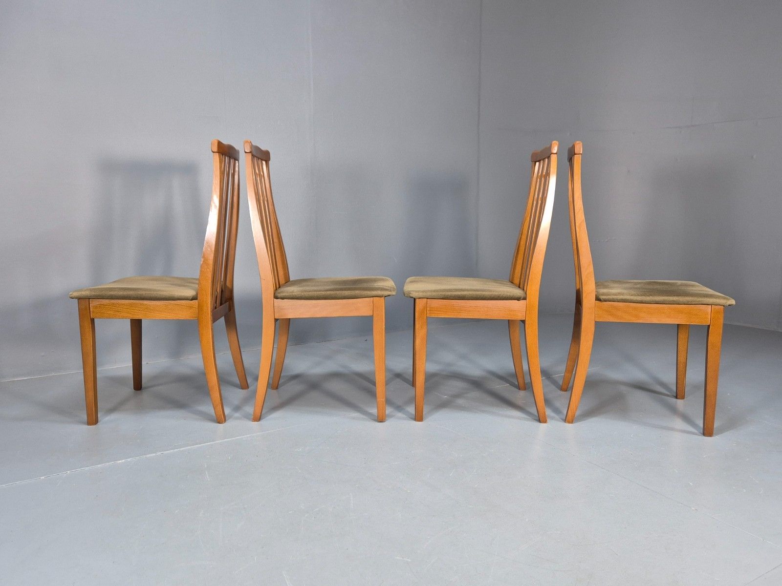 photo furniture Eb10162 4 Jentique 1970s Dining Chairs Beech Green Dralon Retro Mdin