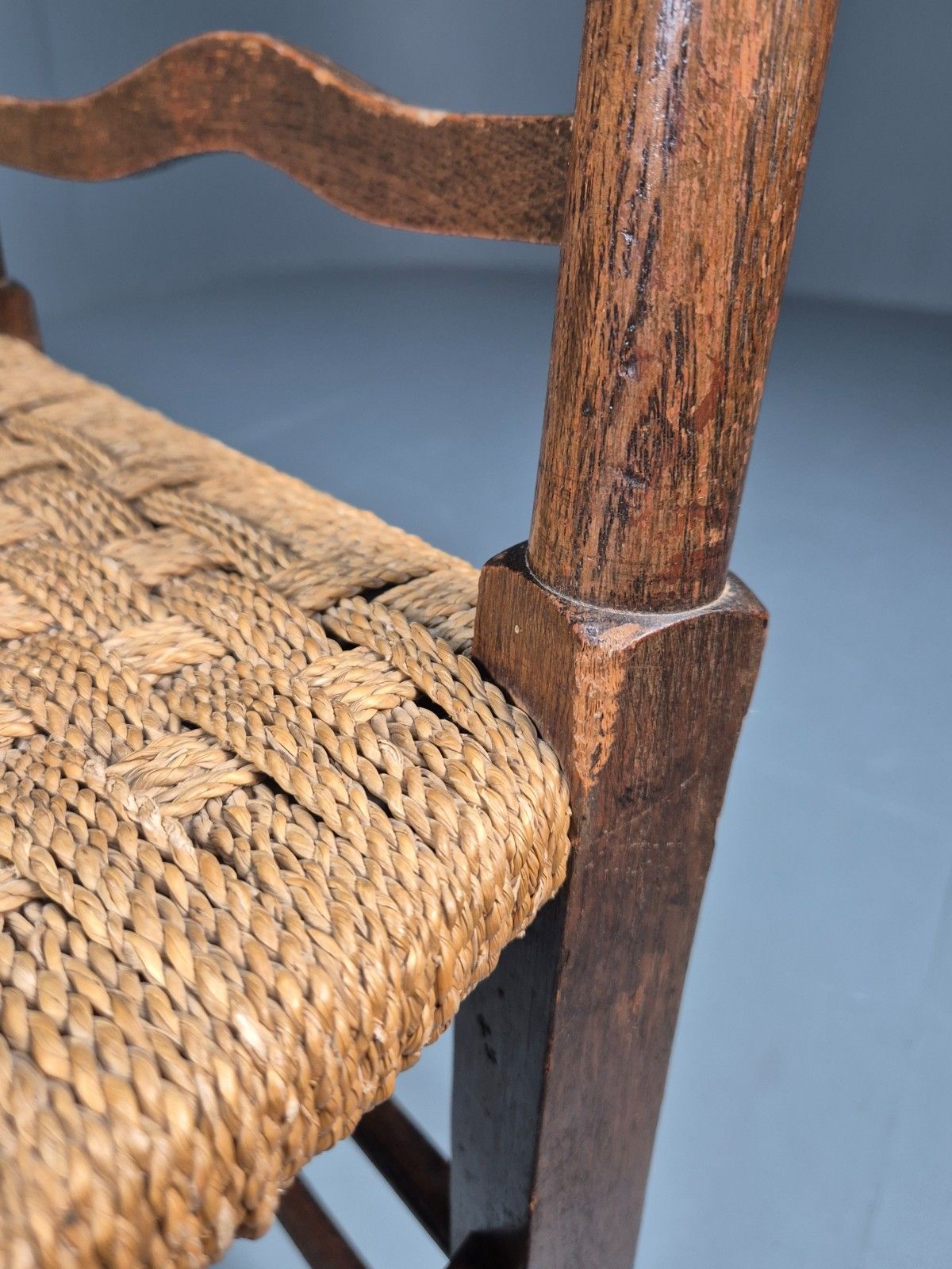 Furniture Vintage Oak And Rush Seated Dining Chair 19th Century Ladderback Eb9205 Vdin photo