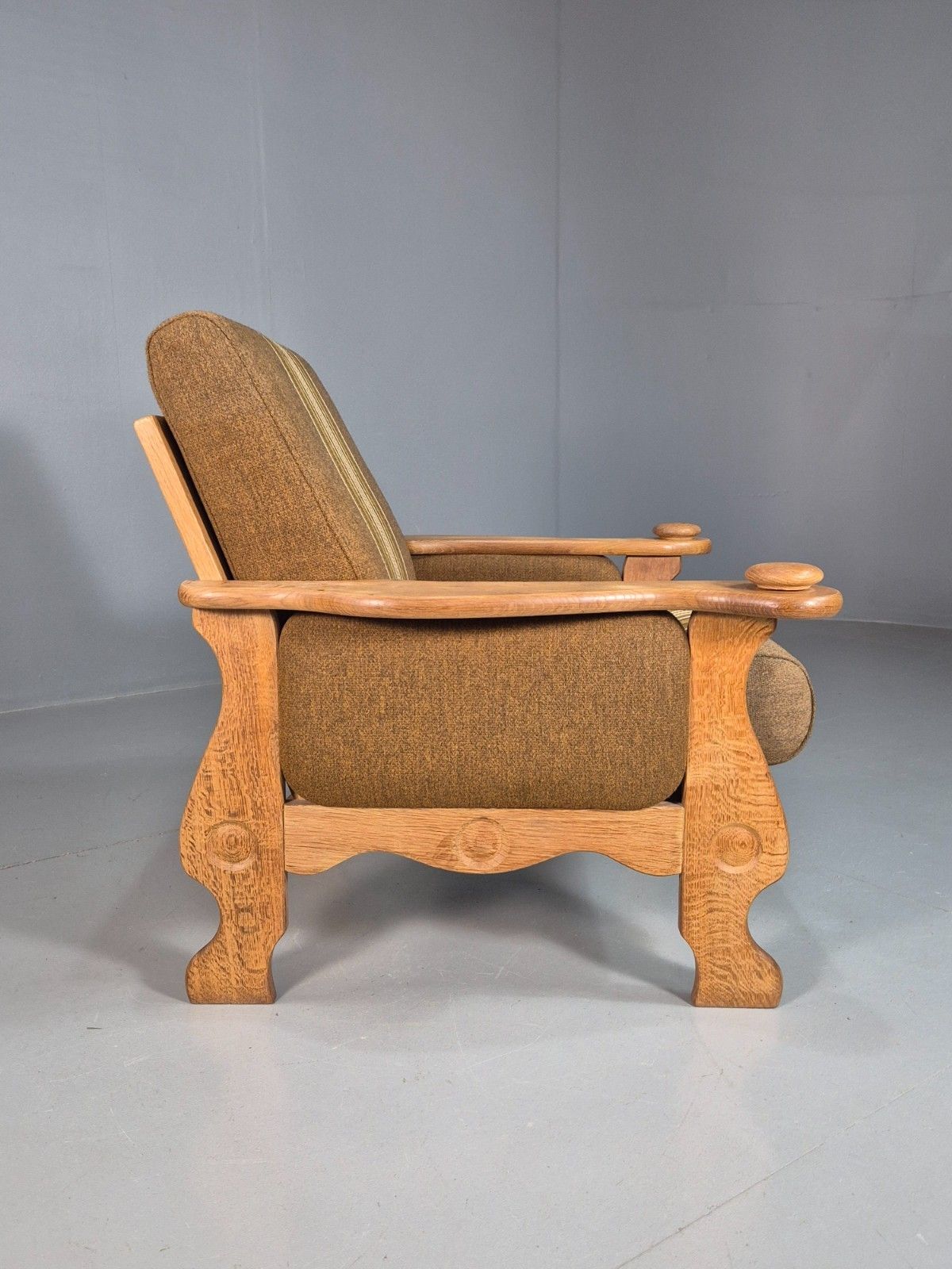 Furniture Vintage Henning Kjaernulf Stye Oak Lounge Chair Green Wool 1970s Eb8035 Mnor photo