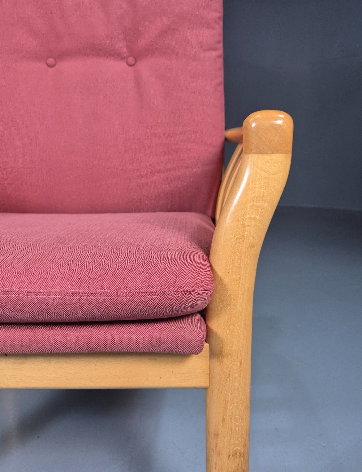 Vintage Danish Lounge Chair Red Beech Frame 1980s Retro Eb7794 Mnor photo for sale