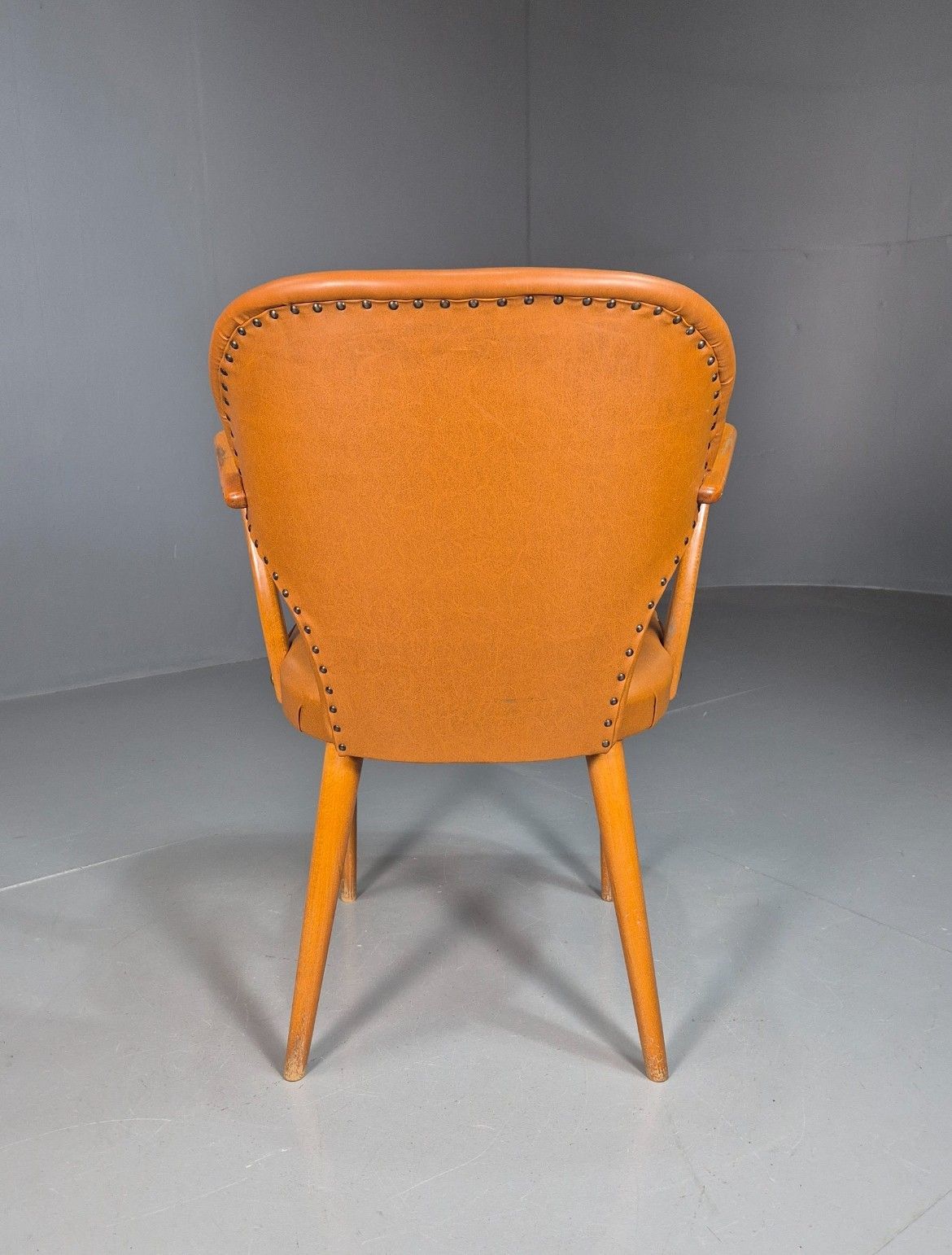 Vintage Swedish 1950s Elbow Chair Beech Frame With Tan Vinyl Cover Eb7725 Mnor photo vinterior