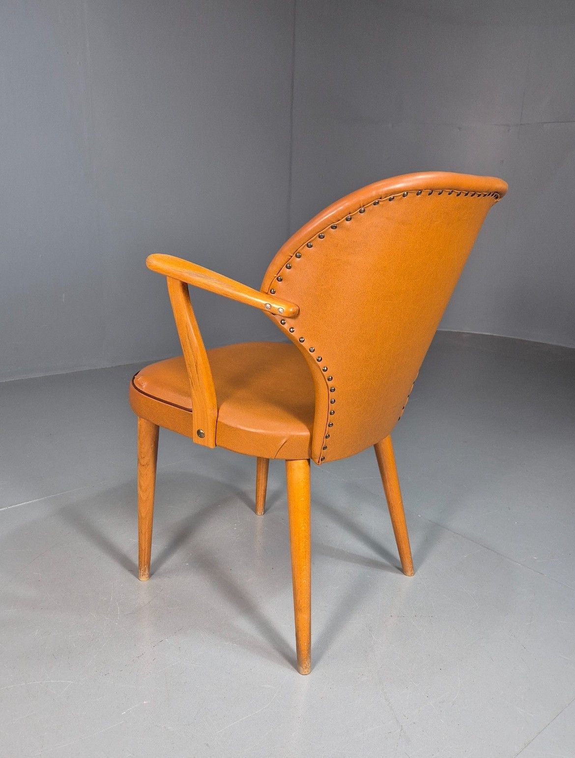 Vintage Swedish 1950s Elbow Chair Beech Frame With Tan Vinyl Cover Eb7725 Mnor photo buy