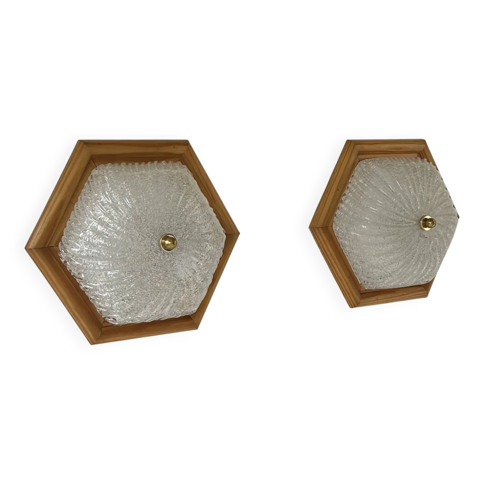 Pair Of Vintage Wall Lights, Pine And Murano Glass, Italy 1980