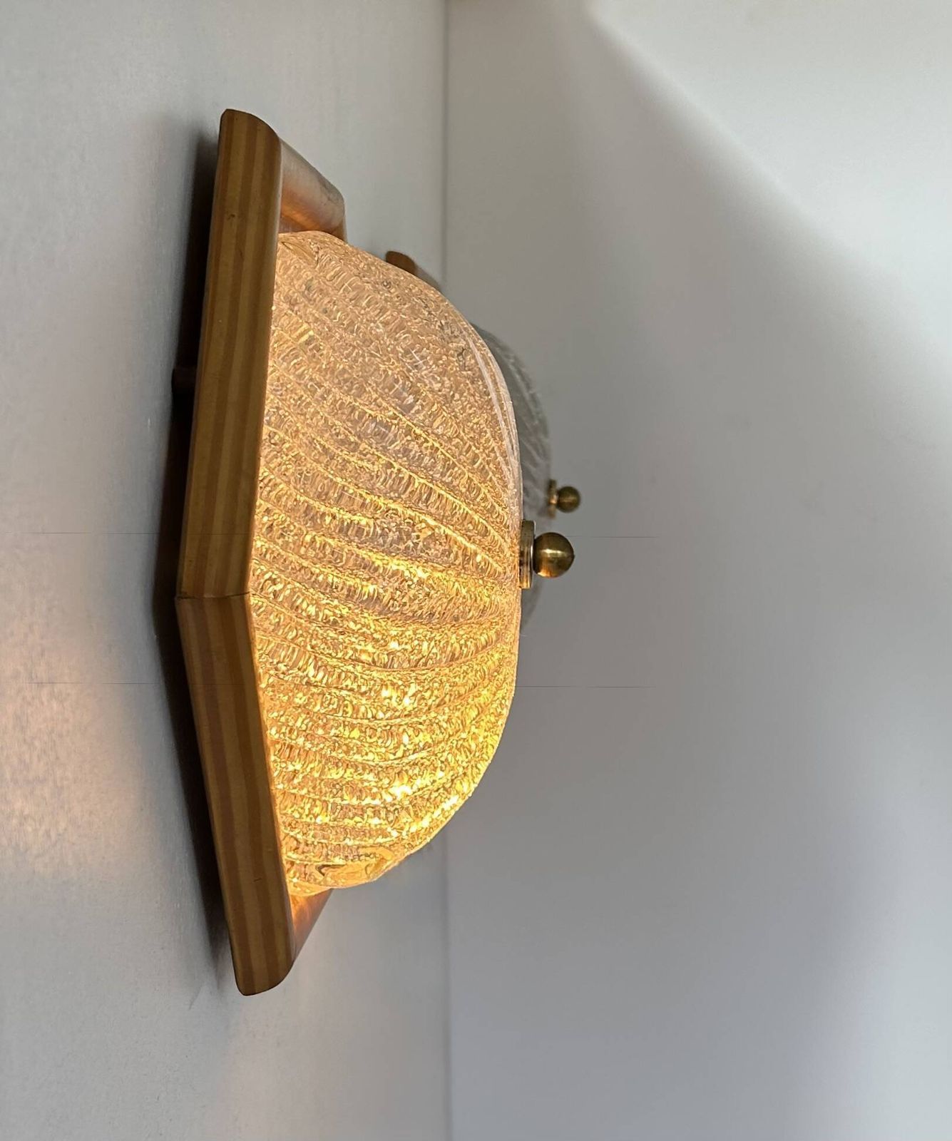 Pair Of Vintage Wall Lights, Pine And Murano Glass, Italy 1980 photo 519.0
