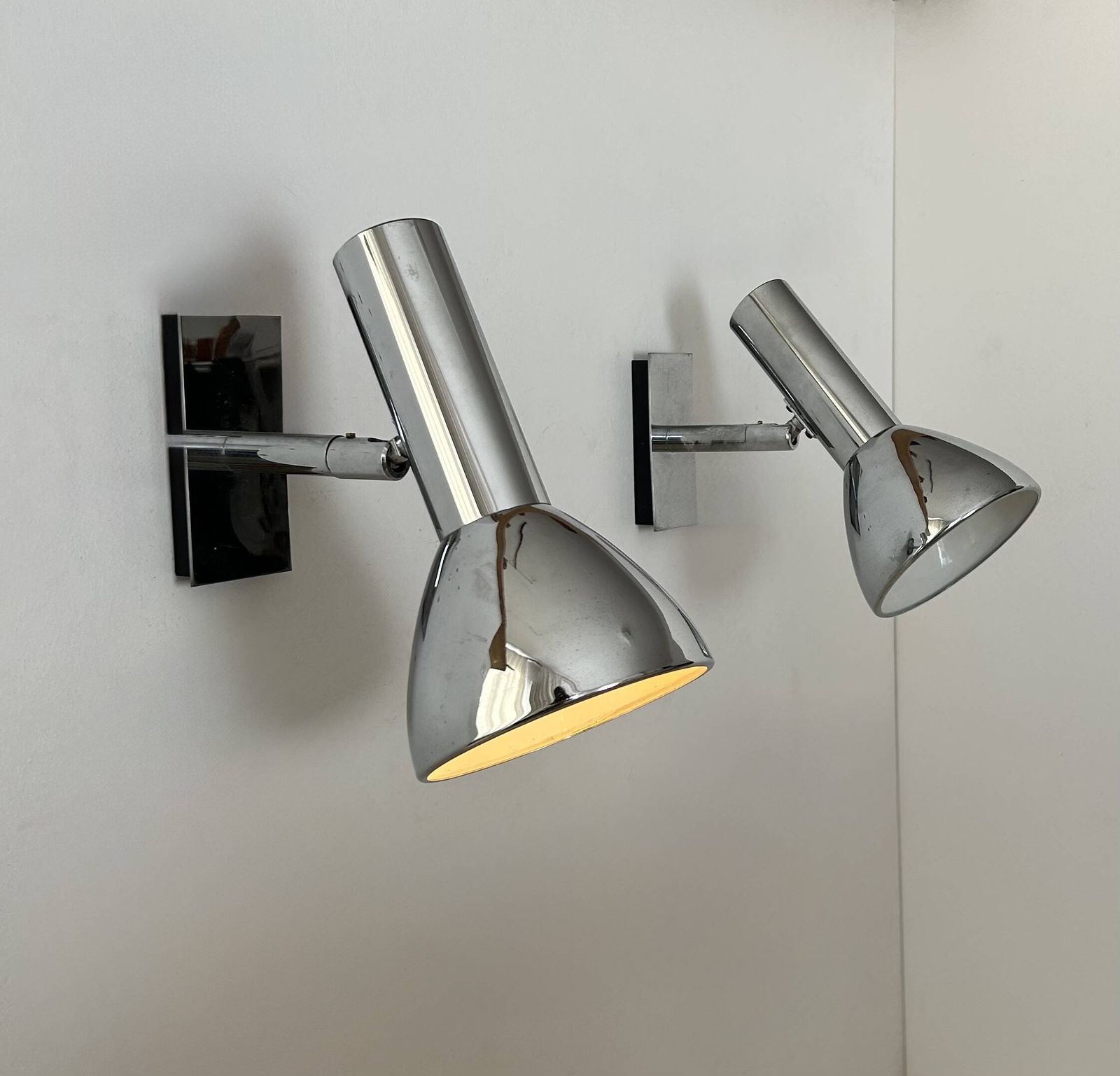 Pair Of Vintage Adjustable Wall Lights, Chrome Plated Metal, France 1970 photo for sale