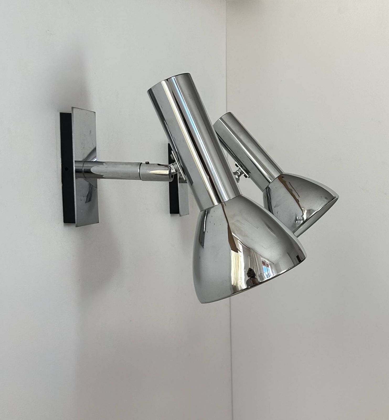 Pair Of Vintage Adjustable Wall Lights, Chrome Plated Metal, France 1970 photo Lighting