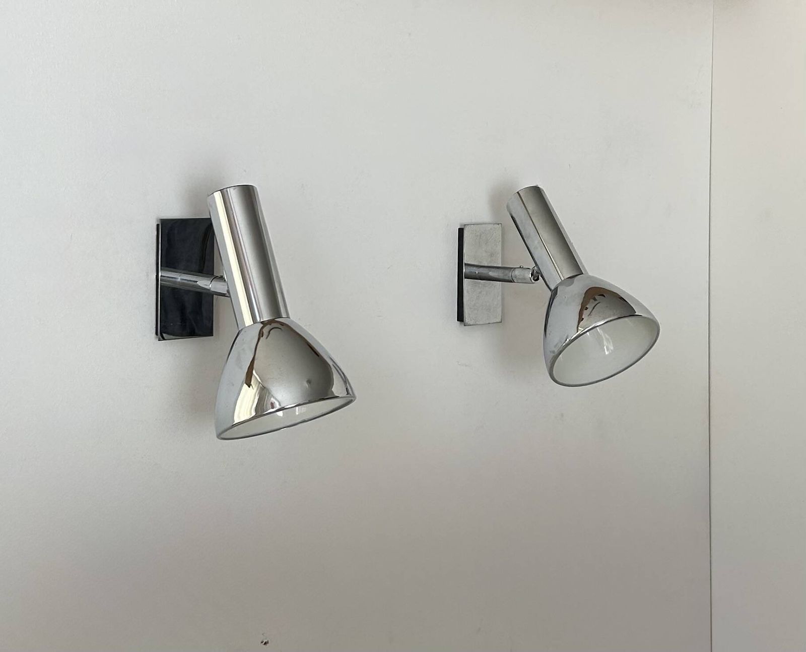 Pair Of Vintage Adjustable Wall Lights, Chrome Plated Metal, France 1970 photo vintage