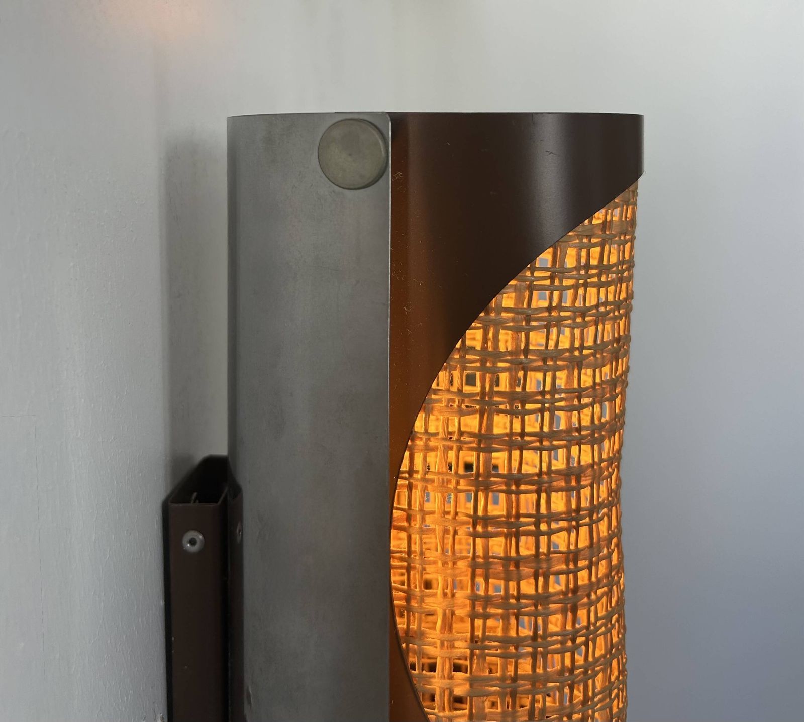 Pair Of Vintage Sconces, Cane And Chrome, France 1970 photo for sale
