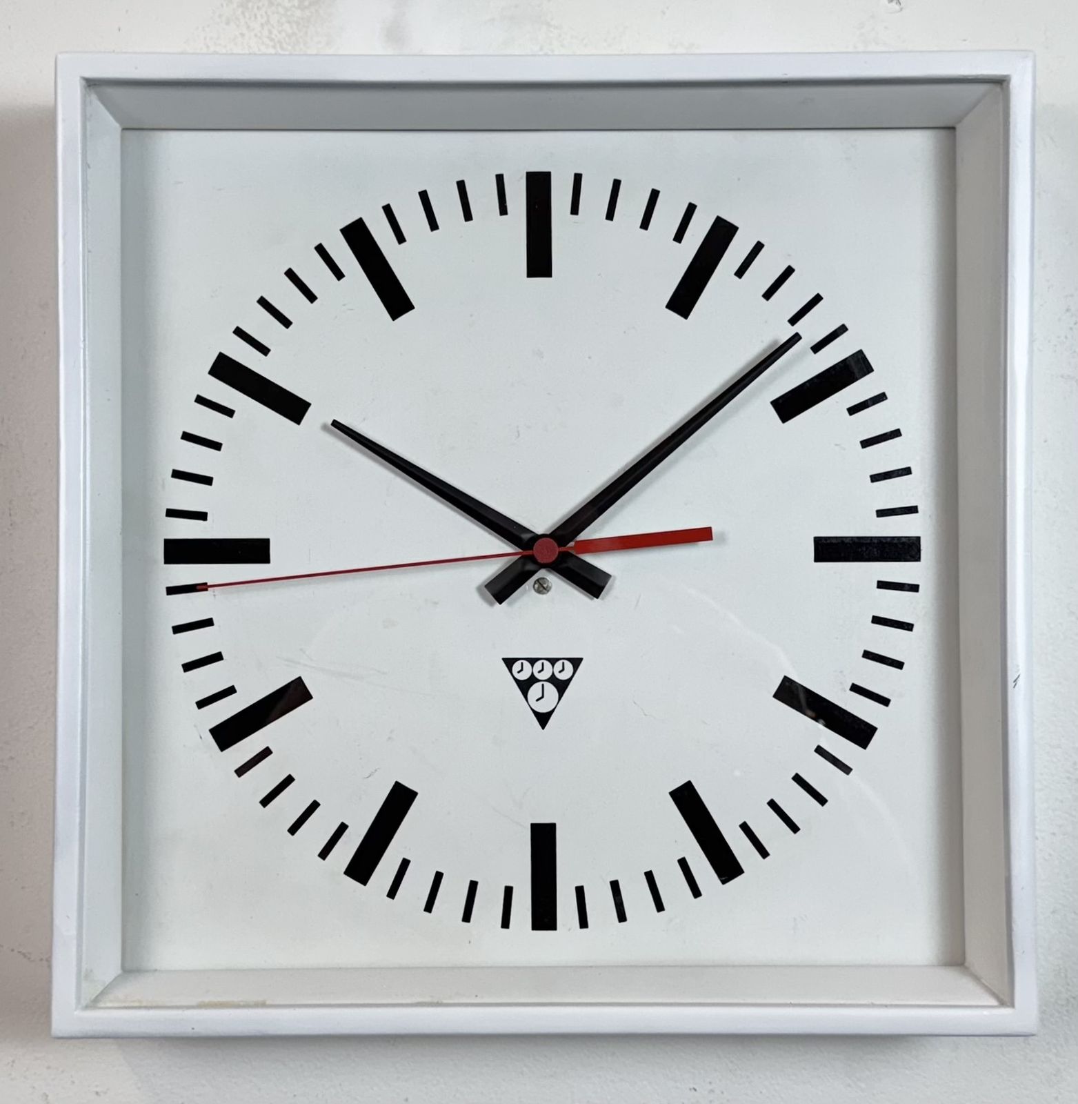 photo furniture White Industrial Square Wall Clock From Pragotron, 1970s