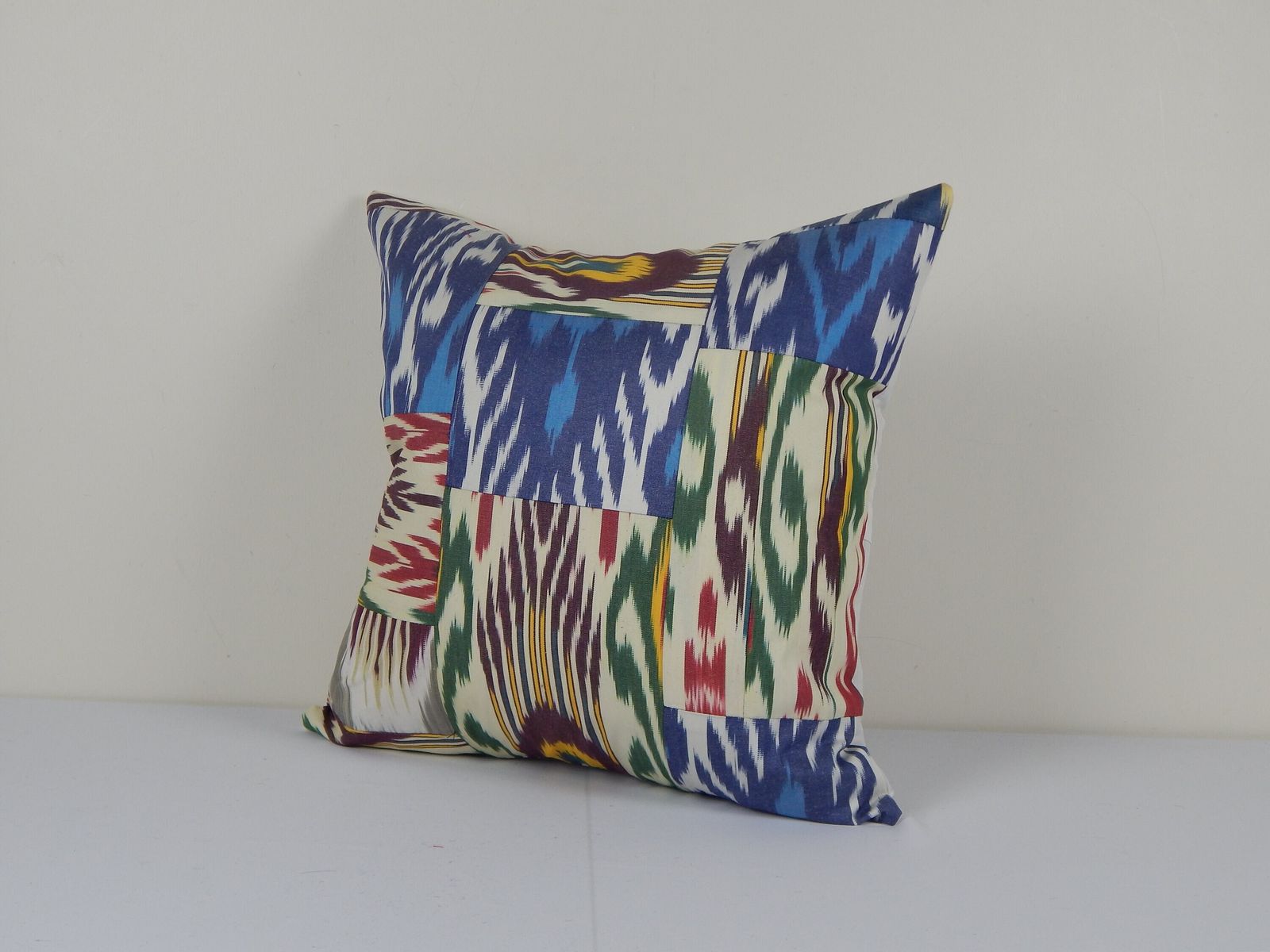 Uzbek Ikat Fabric Designer Ikat Pillow Ikats Living Room Pillow Decorative, Square Ikat Patchwork Cushion Cover photo 50.0