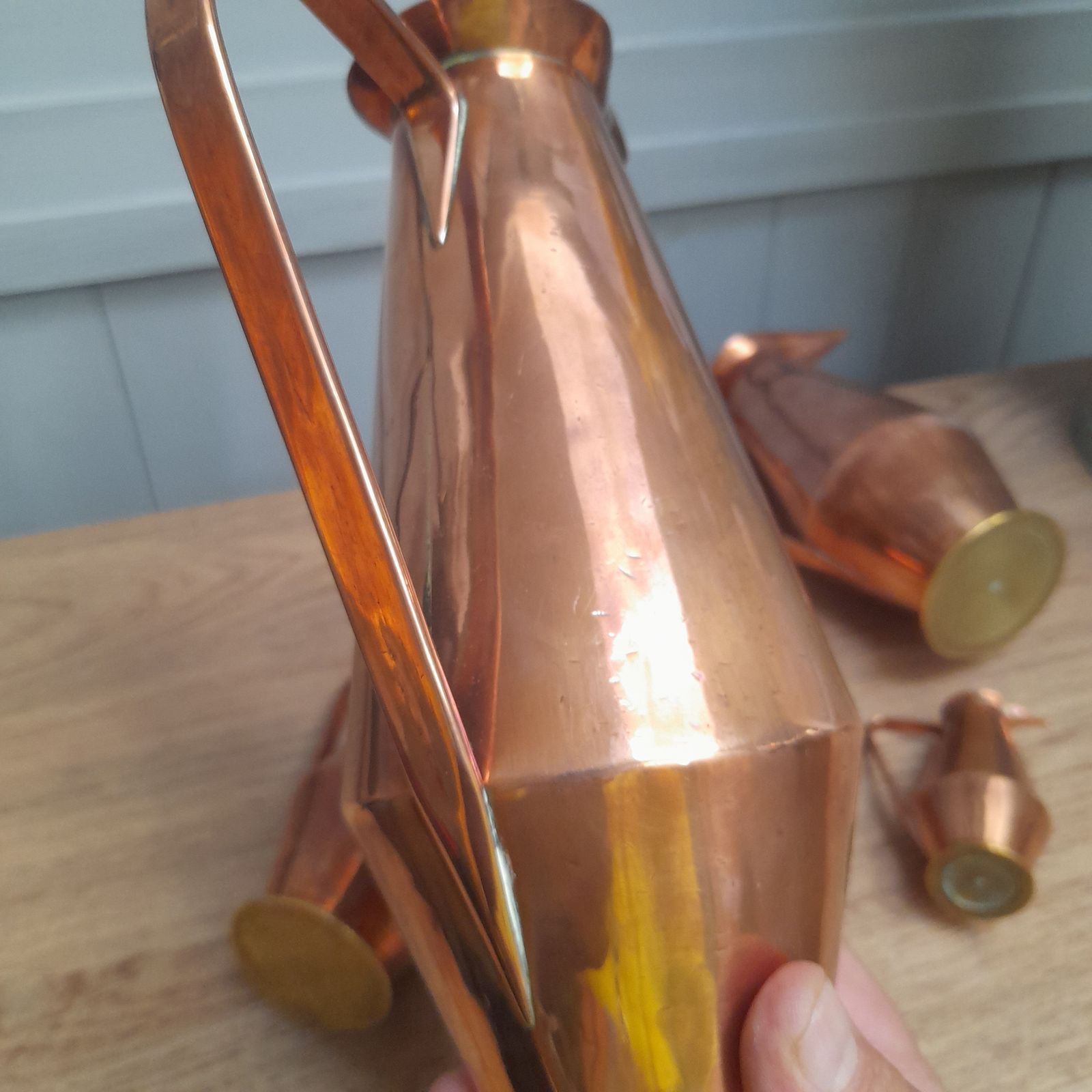 Great Set Of 5 Brass And Copper Pitchers/Jugs photo vintage