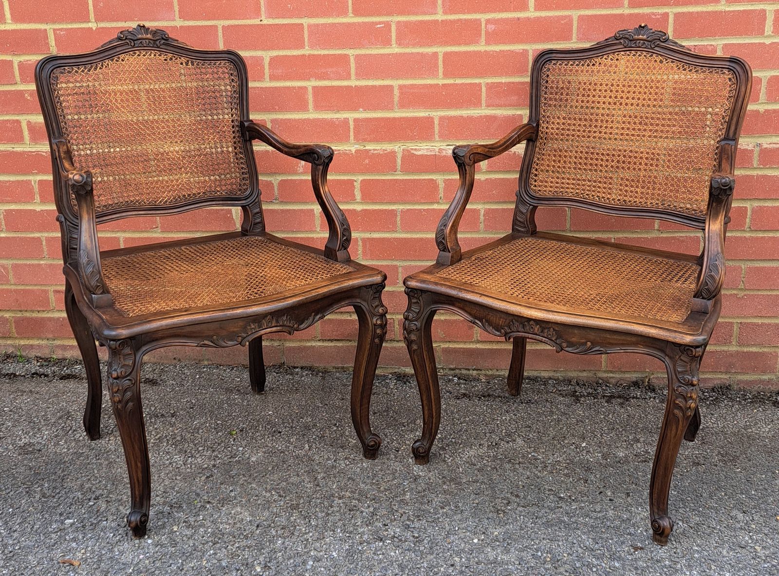 Pair Of French 18th Century Louis XV Carved Cane Armchairs photo furniture