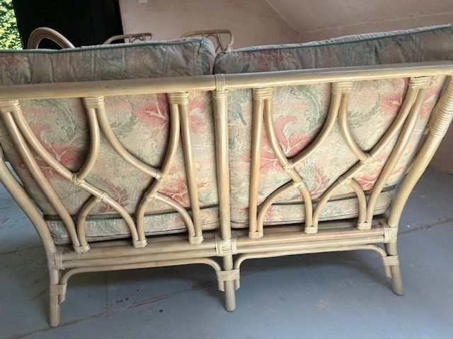 Upholstered 2 Seat Sofa   Faux Bamboo / Rattan / Cane photo vinterior
