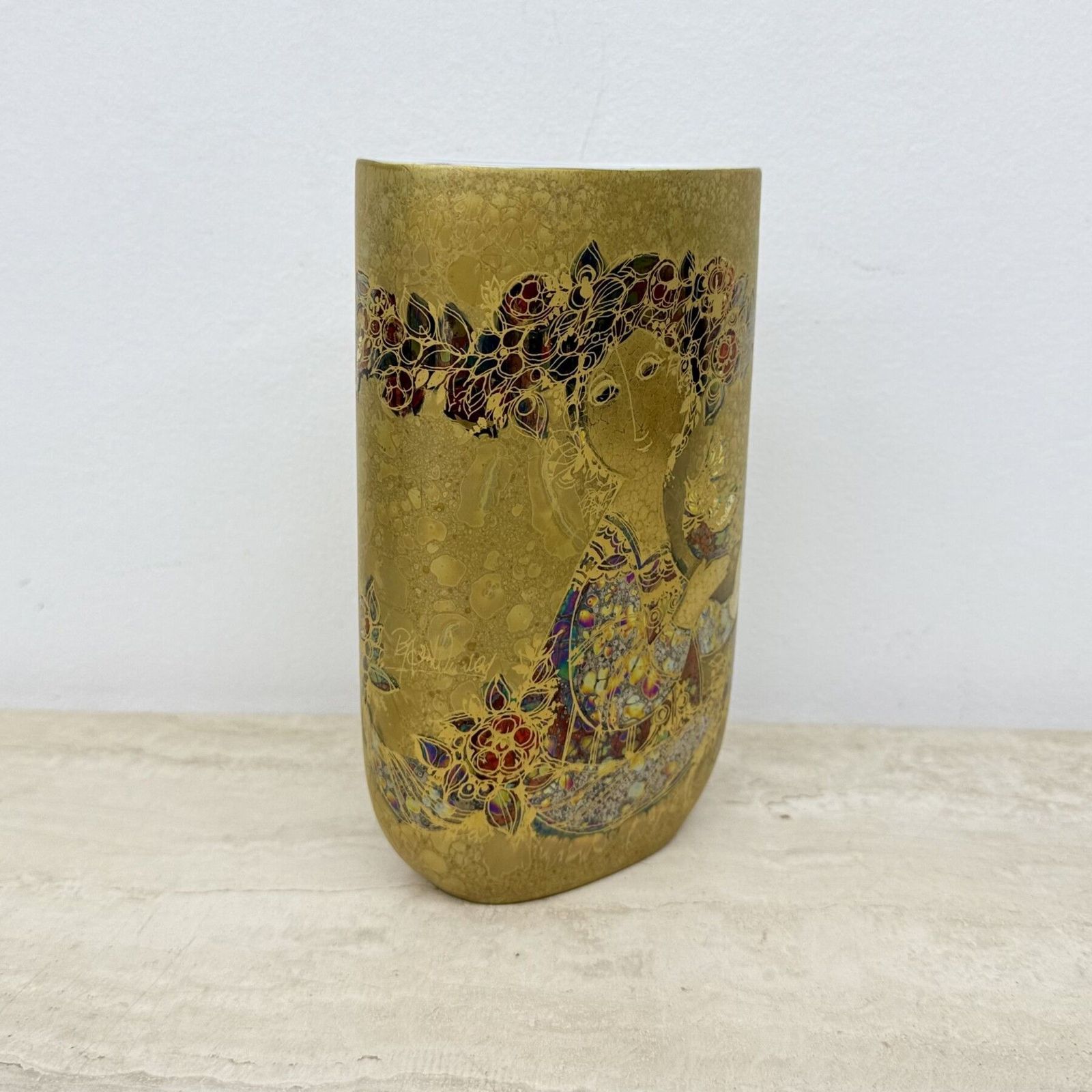 510.0 Rare Bjørn Wiinblad For Rosenthal Vase Gold Decor , 1970’s photo