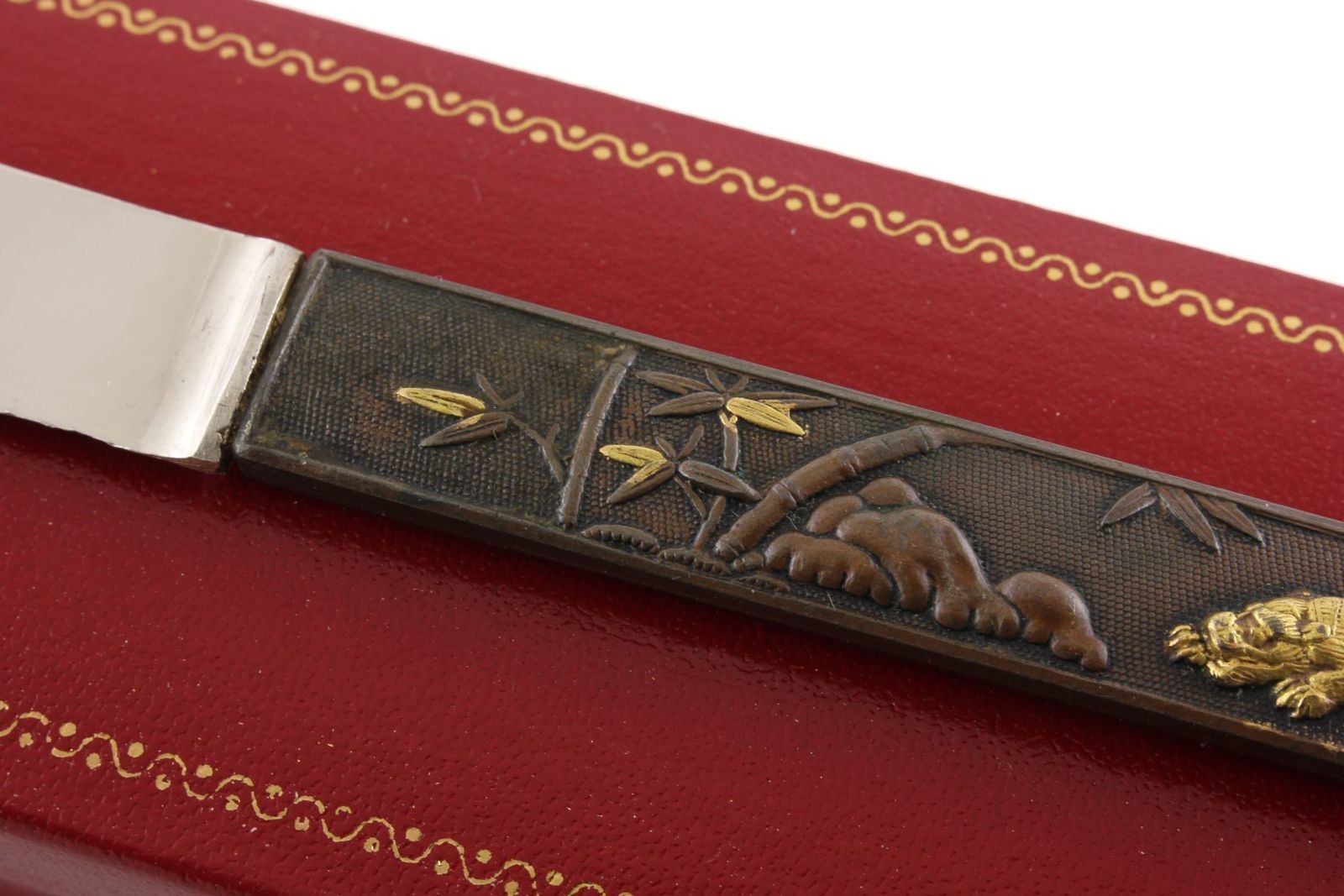 photo furniture Japanese Bronze Kozuka Tiger Silver Letter Opener. Antique Meiji C1880.